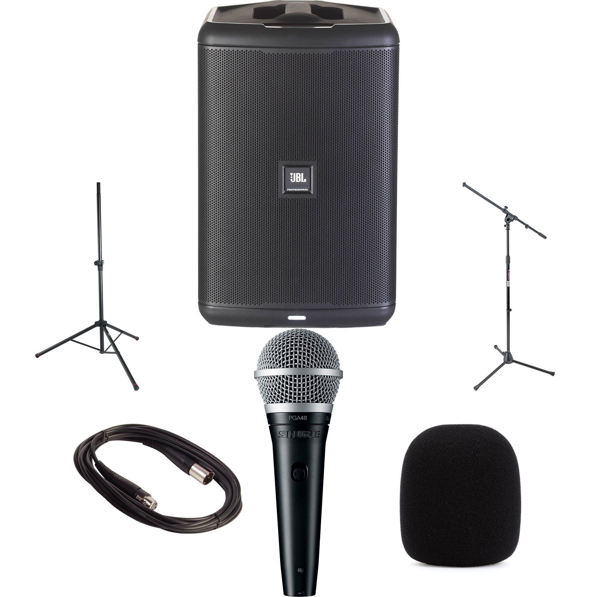 JBL EON ONE Compact PA Bundle with Speaker Stand, Microphone, Mic Stand, and Accessories