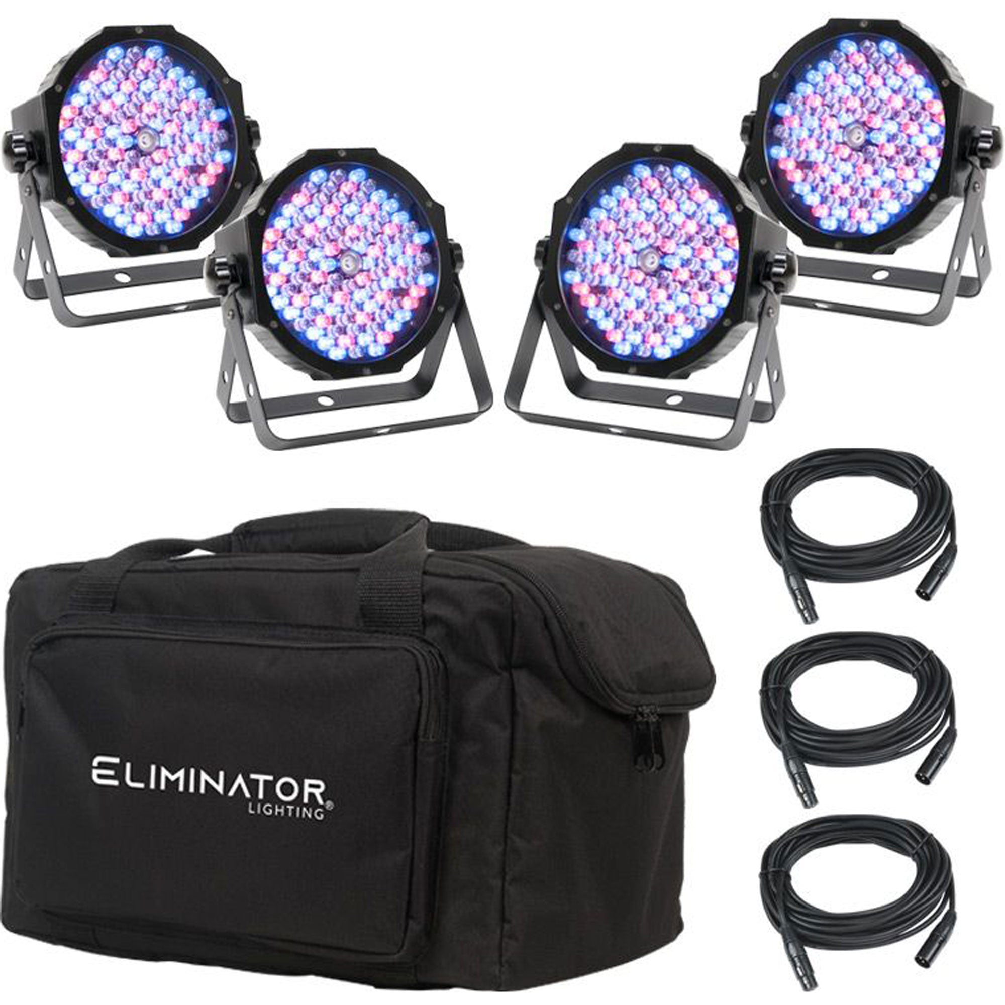 Eliminator Lighting Mega Flat Pak EP with 4 Mega Par Profile EP LED Pars, 3 DMX Cables, and Bag