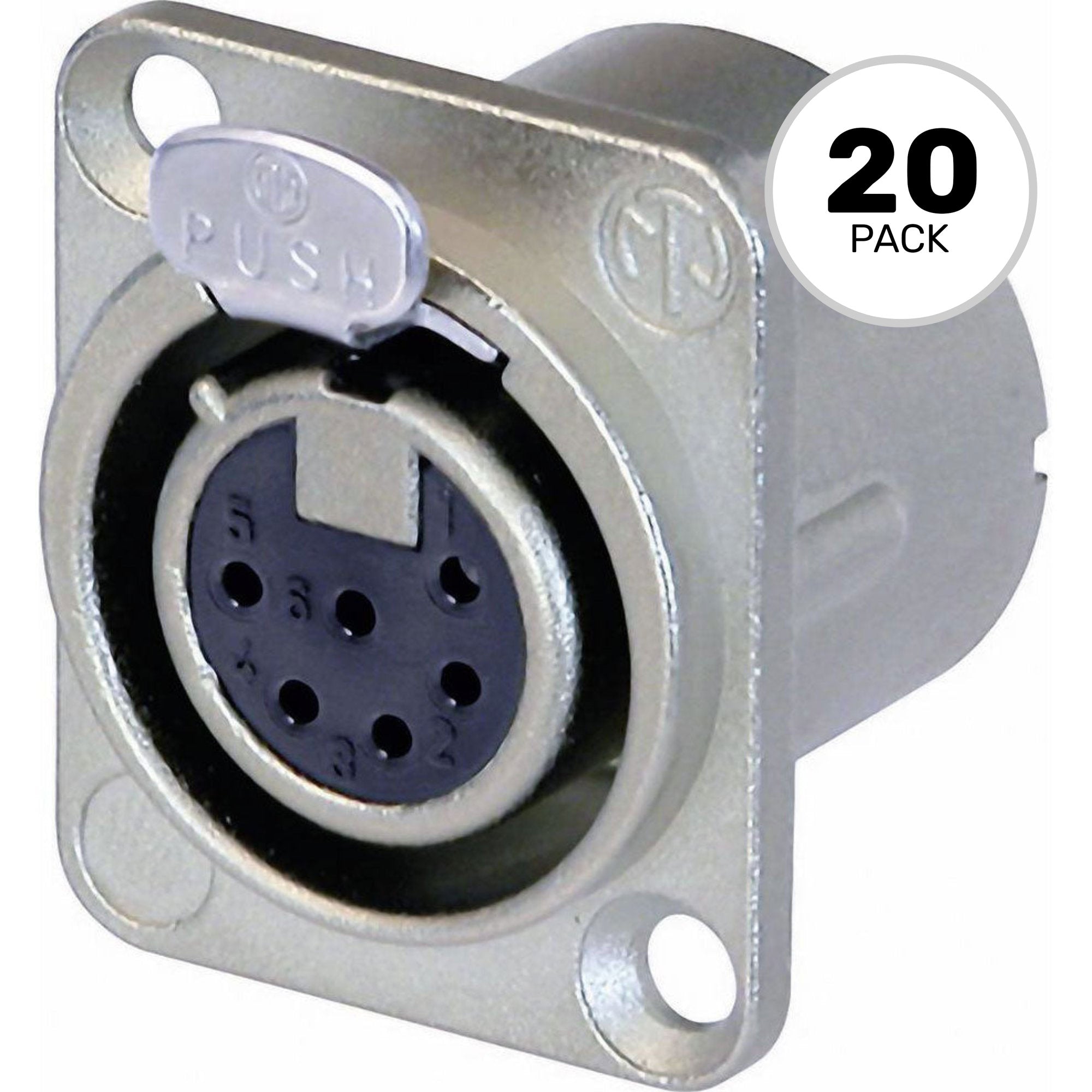 Neutrik NC6FD-LX Female 6-Pin XLR Chassis Connector (Nickel/Silver, Box of 20)