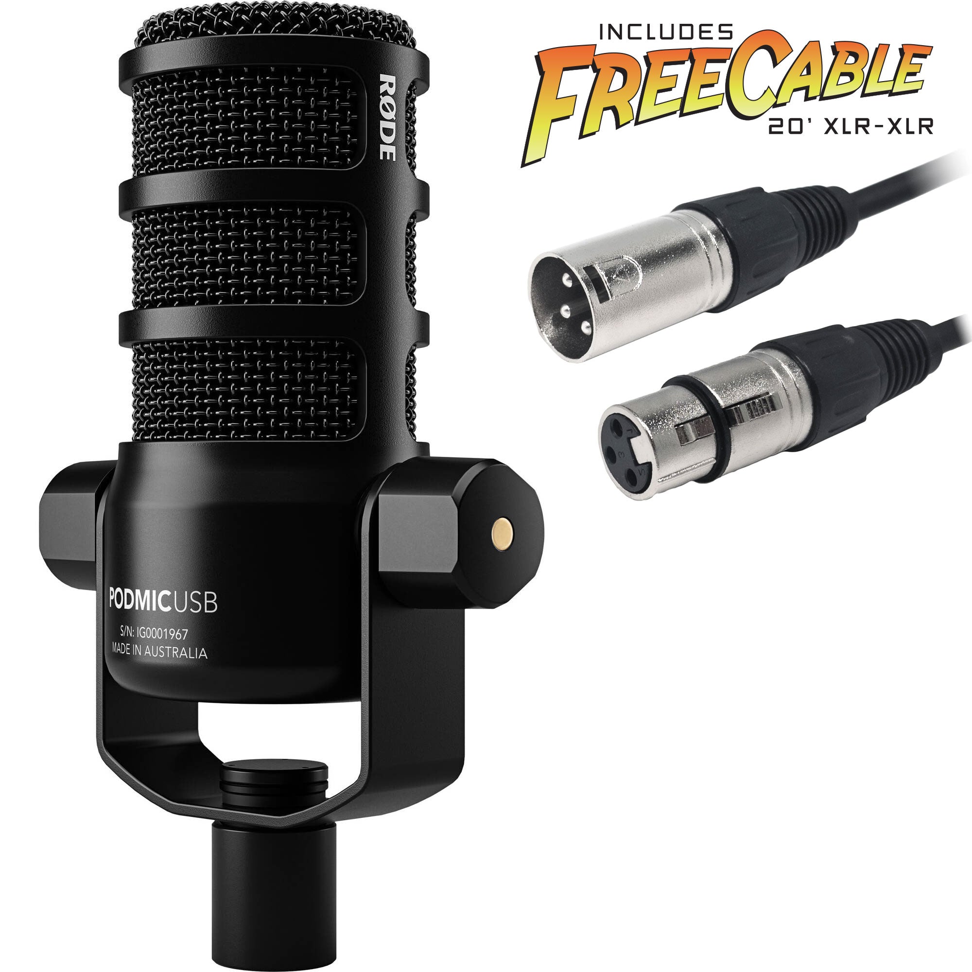 Rode PodMic USB Versatile USB and XLR Dynamic Broadcast Microphone with FREE 20' XLR Cable