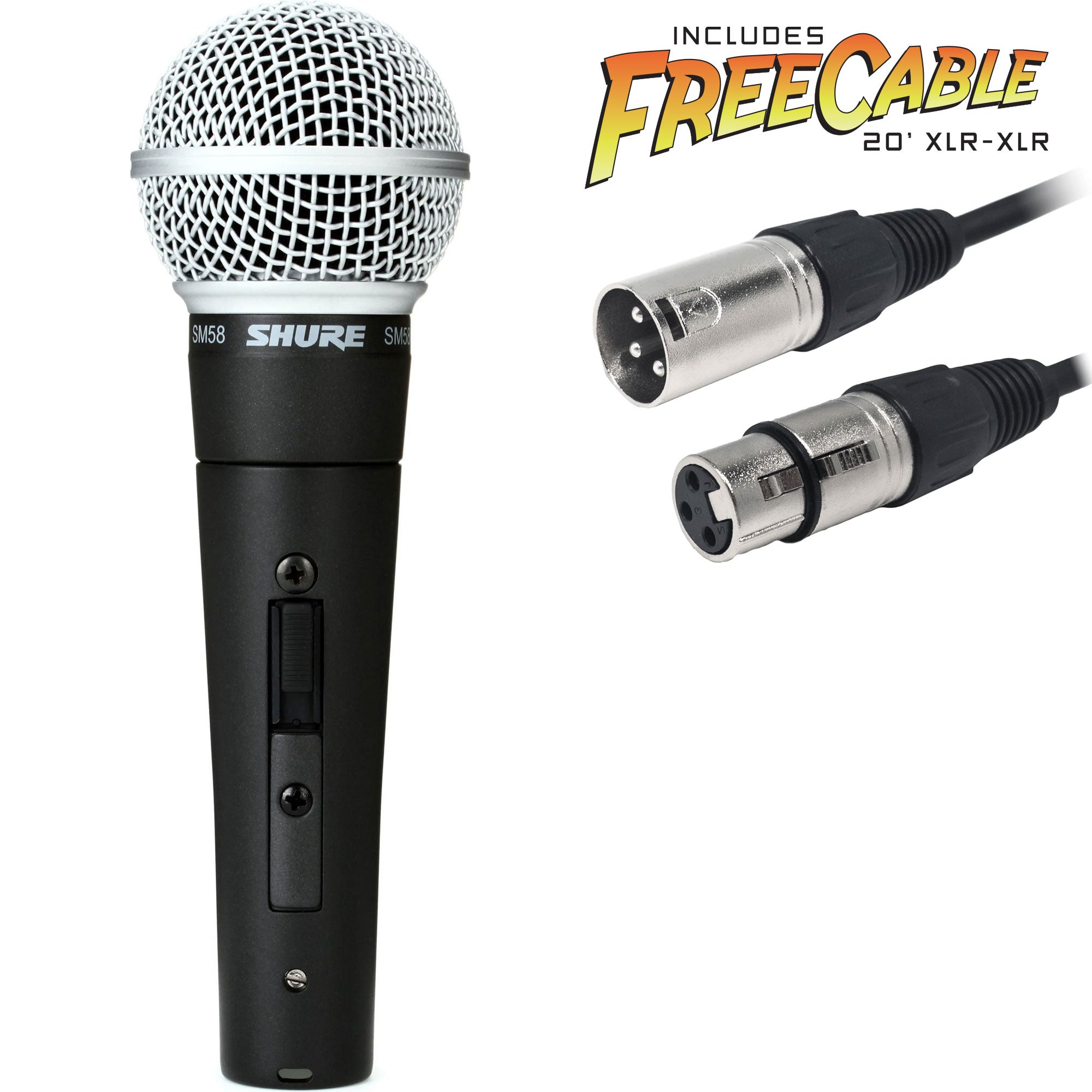 Shure SM58S Dynamic Cardioid Vocal Microphone with On/Off Switch and FREE 20' XLR Cable