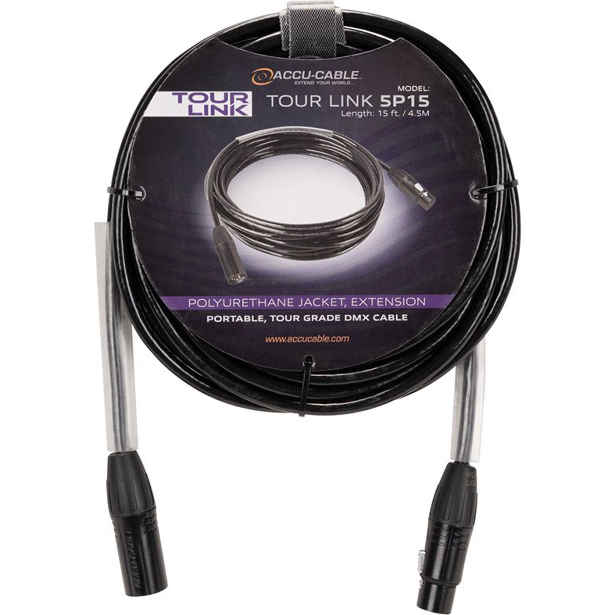 American DJ Tour Link 5P15 Professional Accu-Cable Series 5-Pin DMX Cable (15')