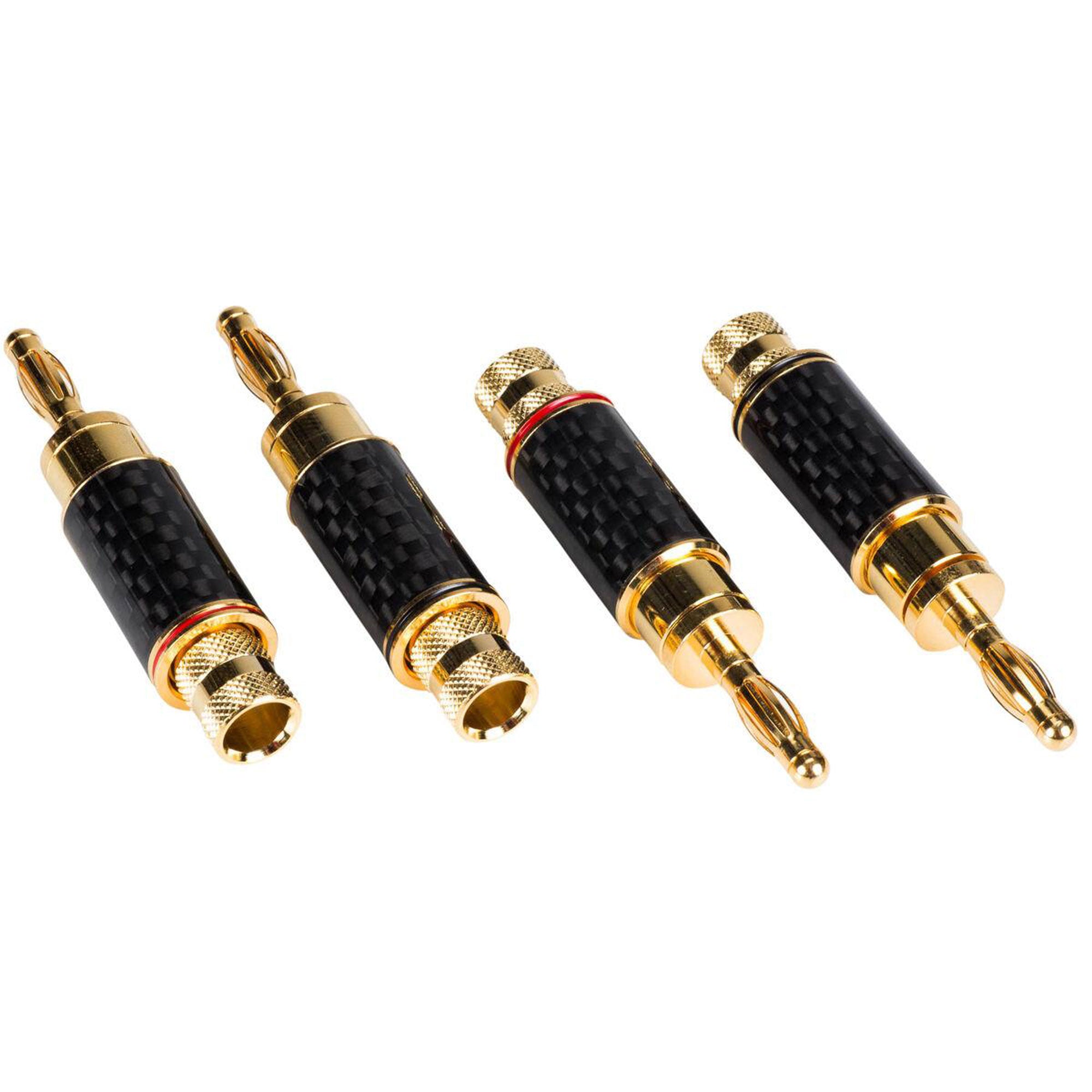 Performance Audio Nine Tines Banana Plugs with Carbon Fiber Shell Bi-Wire Kit (2 Red & 2 Black)