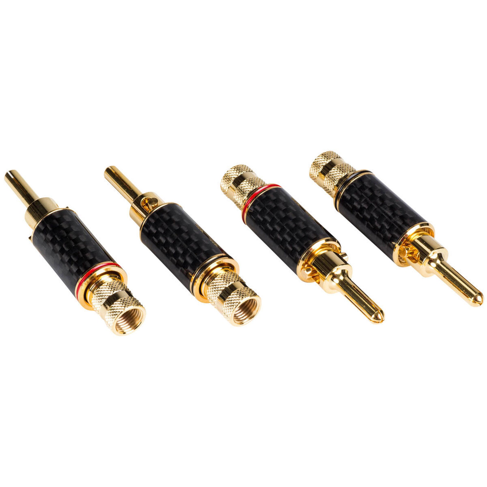 Performance Audio Expanding Banana Plugs with Carbon Fiber Shell Bi-Wire Kit (2 Red & 2 Black)