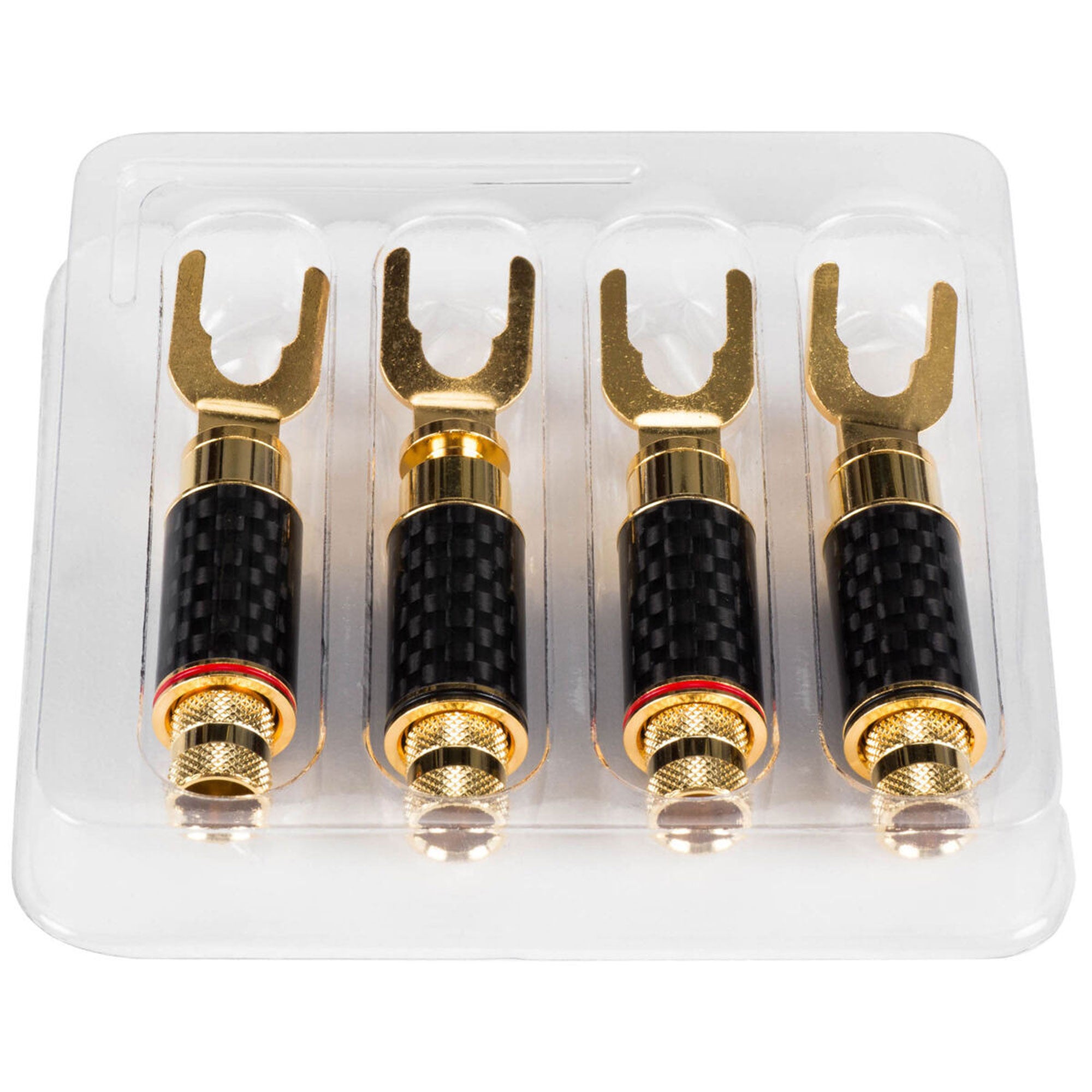 Performance Audio Spade Lug Terminals with Carbon Fiber Shell Bi-Wire Kit (2 Red & 2 Black)