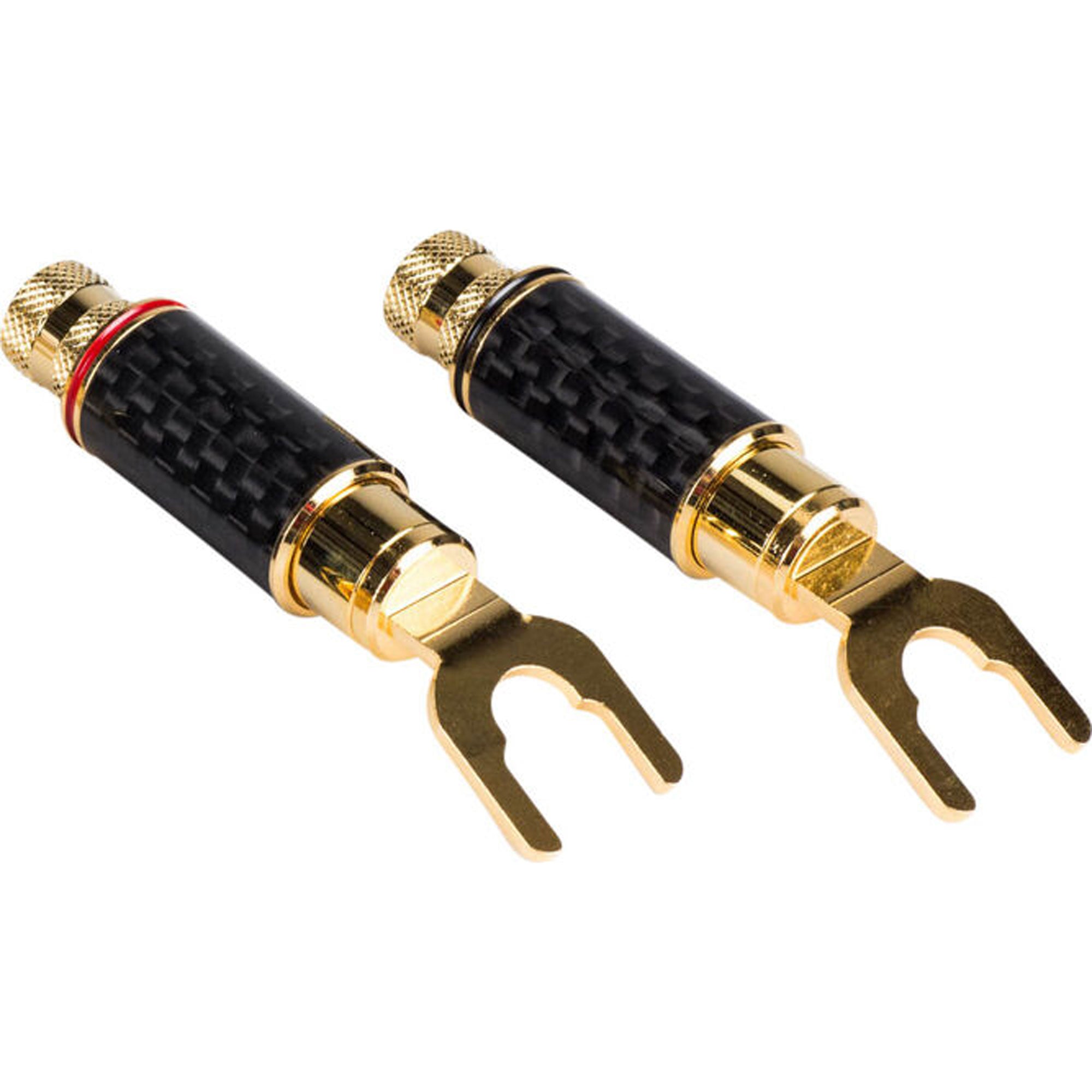 Performance Audio Spade Lug Terminals with Carbon Fiber Shell (1 Red & 1 Black)