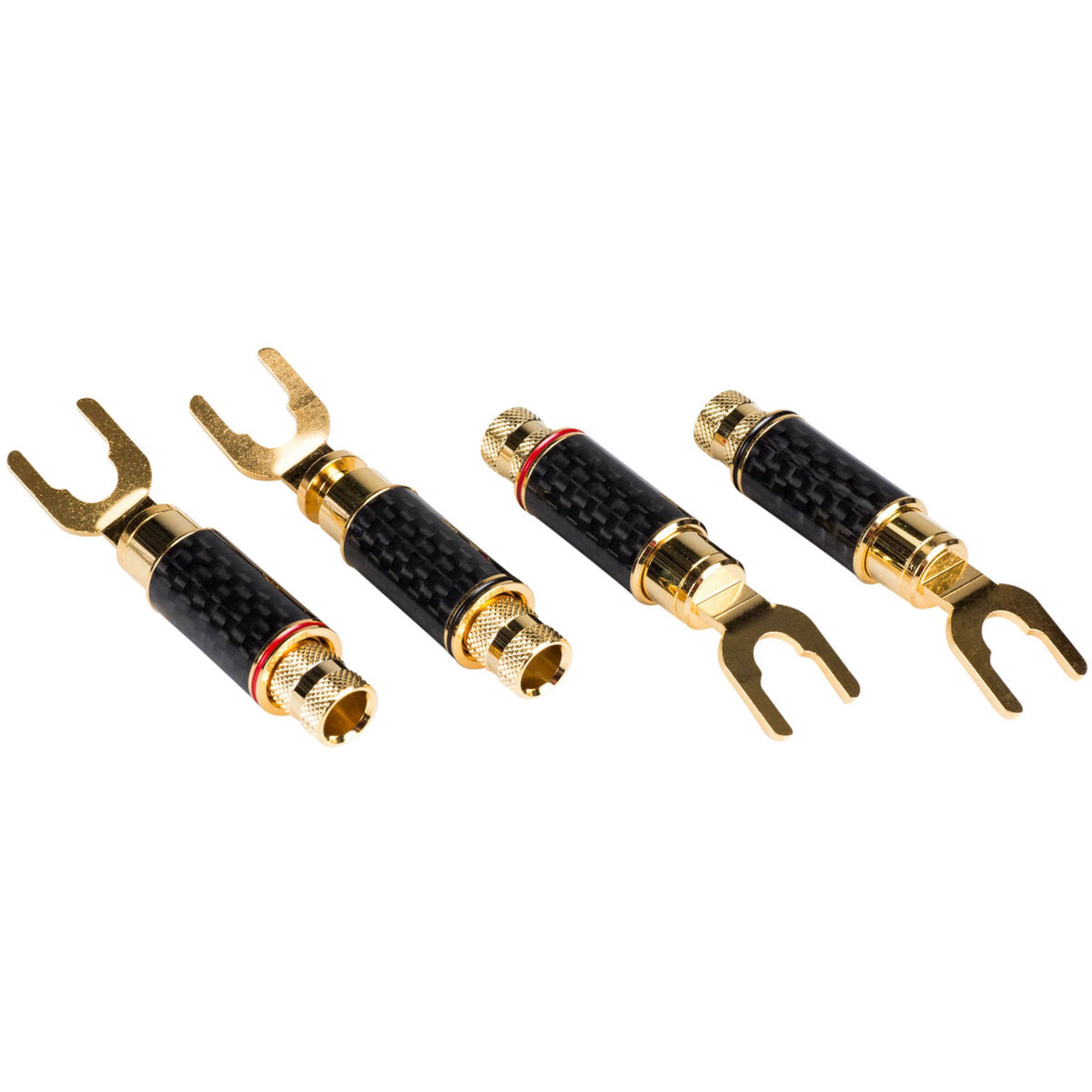 Performance Audio Spade Lug Terminals with Carbon Fiber Shell Bi-Wire Kit (2 Red & 2 Black)