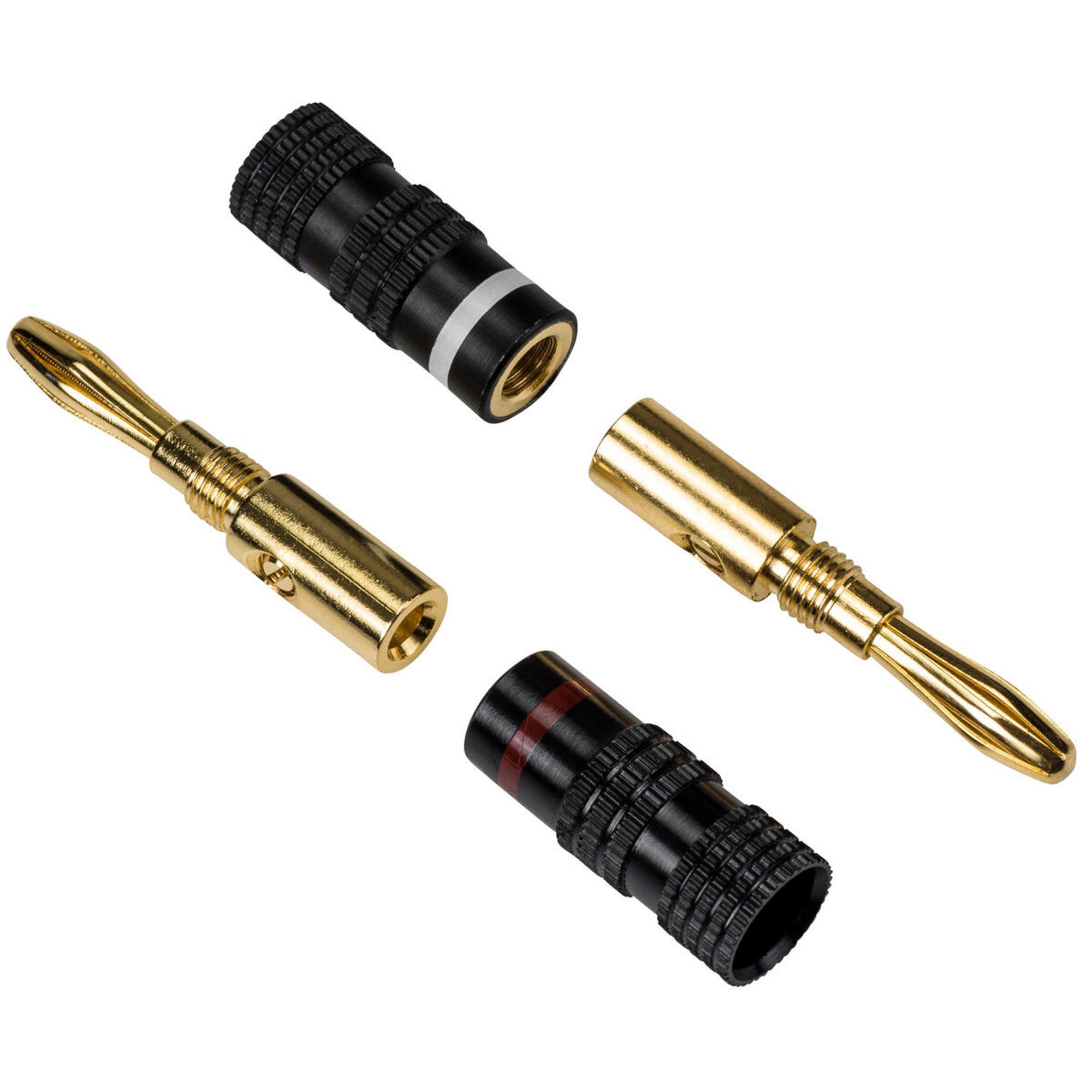 Performance Audio Banana Plugs with Black Aluminum Shell (1 Red & 1 Black)