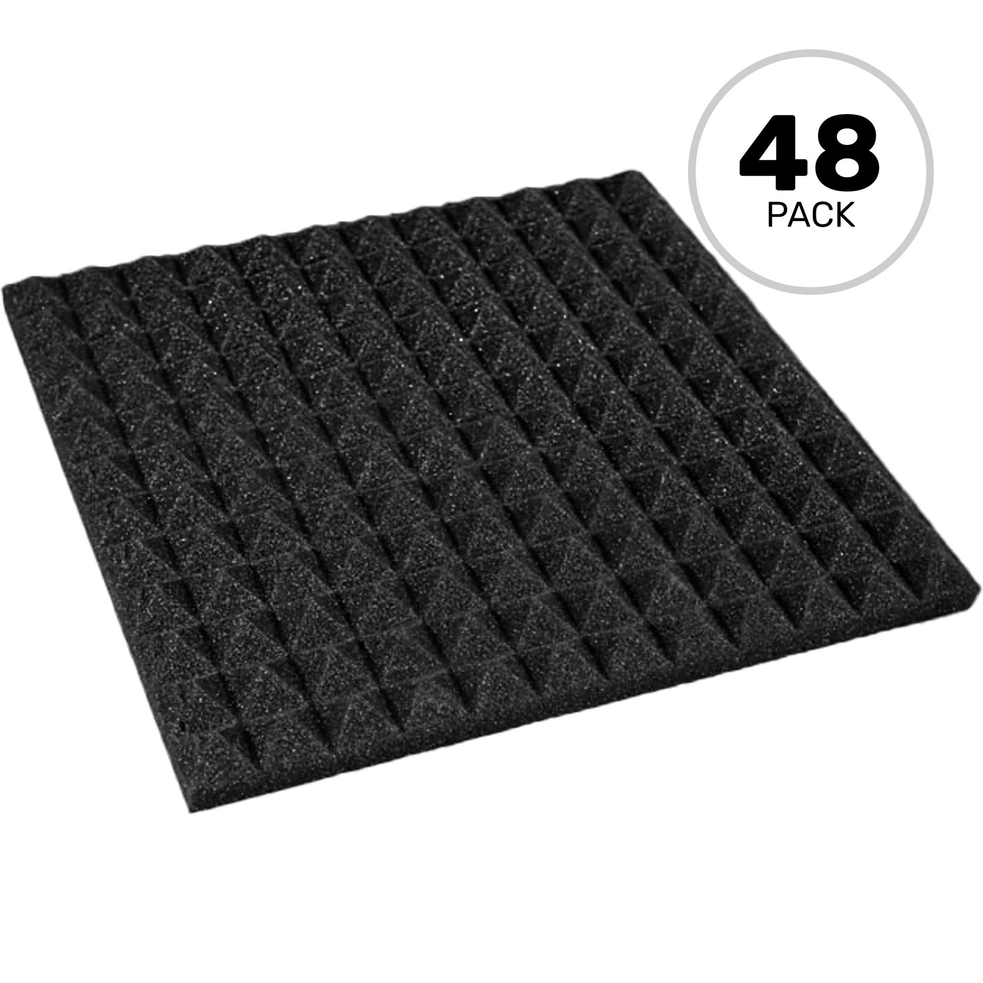 Performance Audio 12" x 12" x 1" Pyramid Acoustic Foam Tile (Charcoal, 48 Pack)