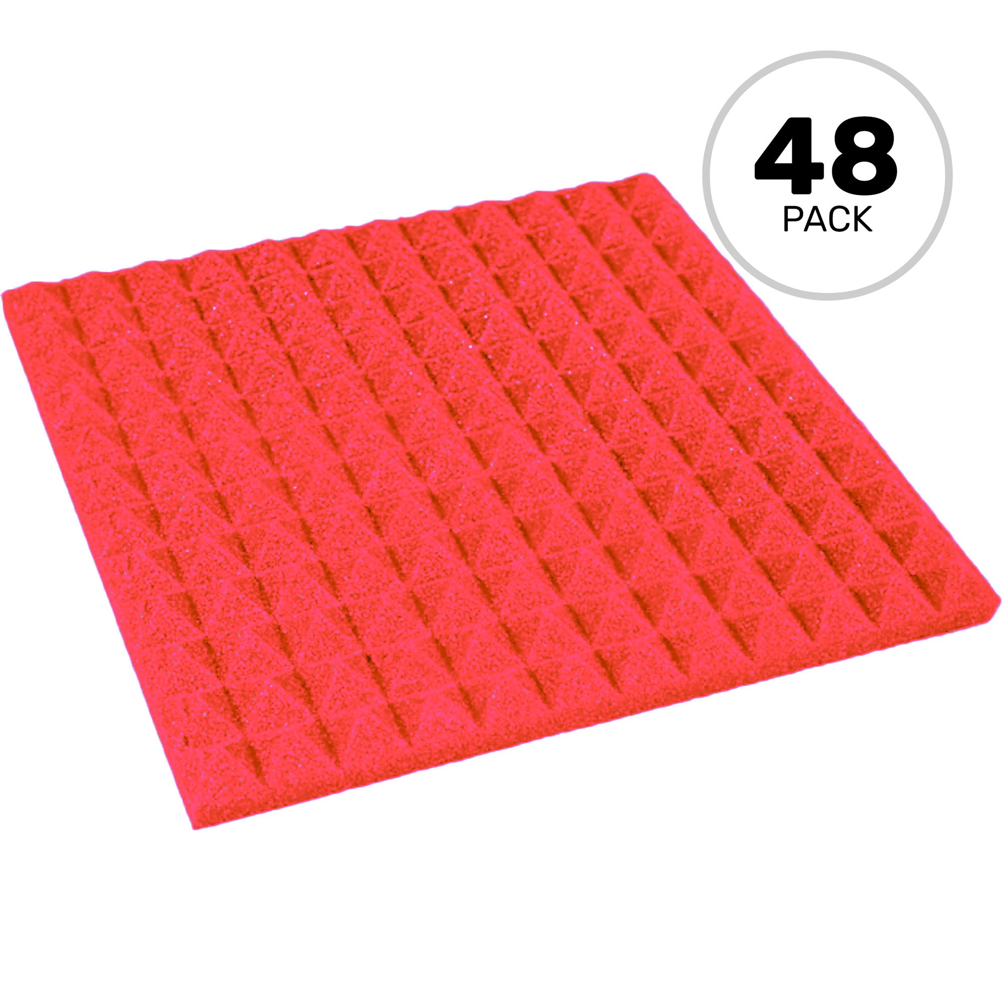 Performance Audio 12" x 12" x 1" Pyramid Acoustic Foam Tile (Red, 48 Pack)