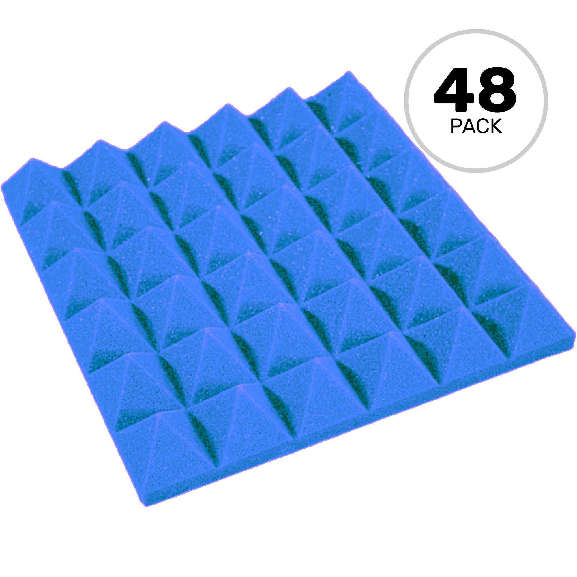 Performance Audio 12" x 12" x 2" Pyramid Acoustic Foam Tile (Blue, 48 Pack)