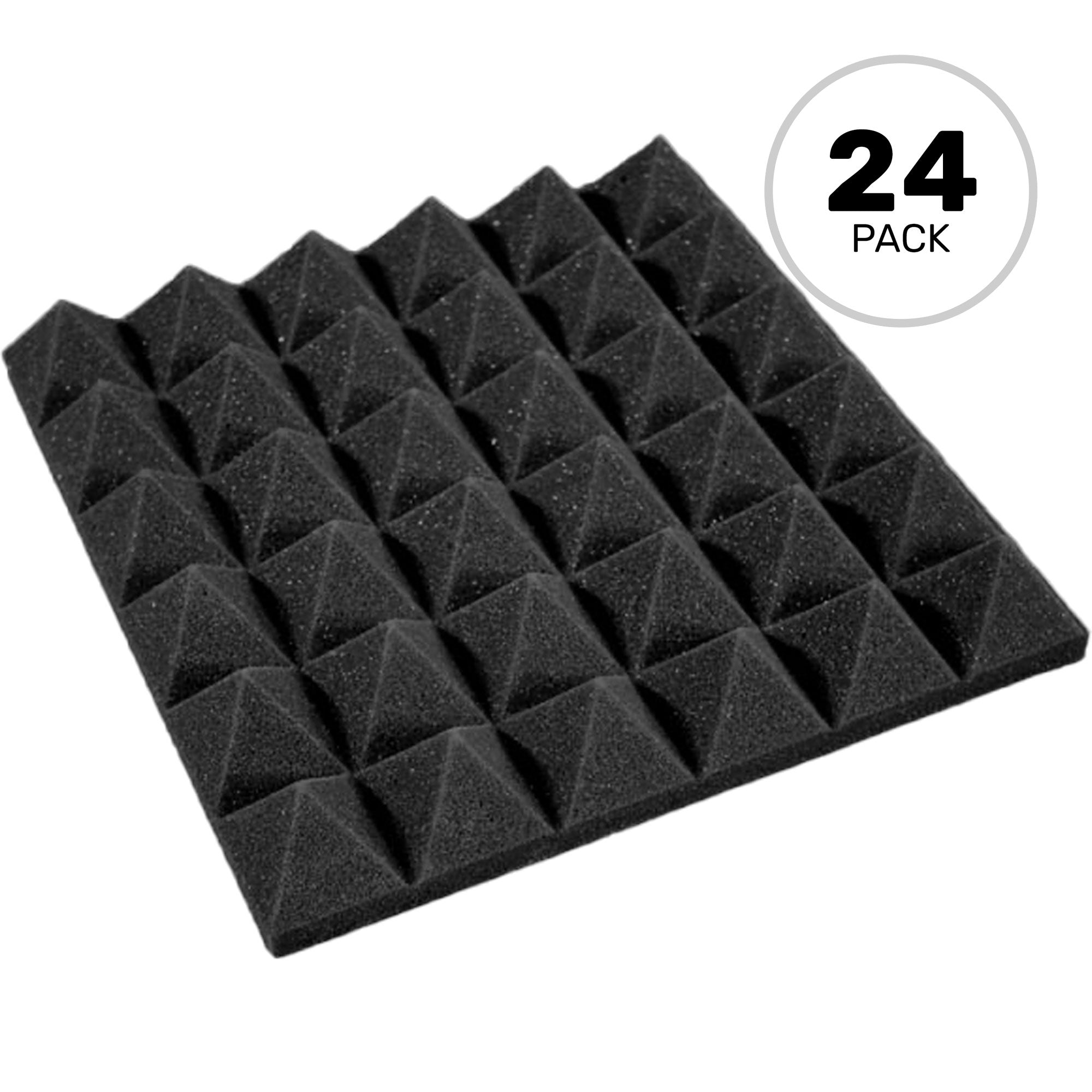 Performance Audio 12" x 12" x 2" Pyramid Acoustic Foam Tile (Charcoal, 24 Pack)