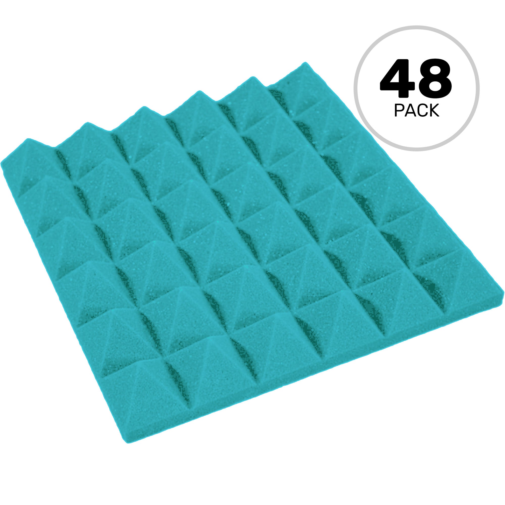 Performance Audio 12" x 12" x 2" Pyramid Acoustic Foam Tile (Teal, 48 Pack)