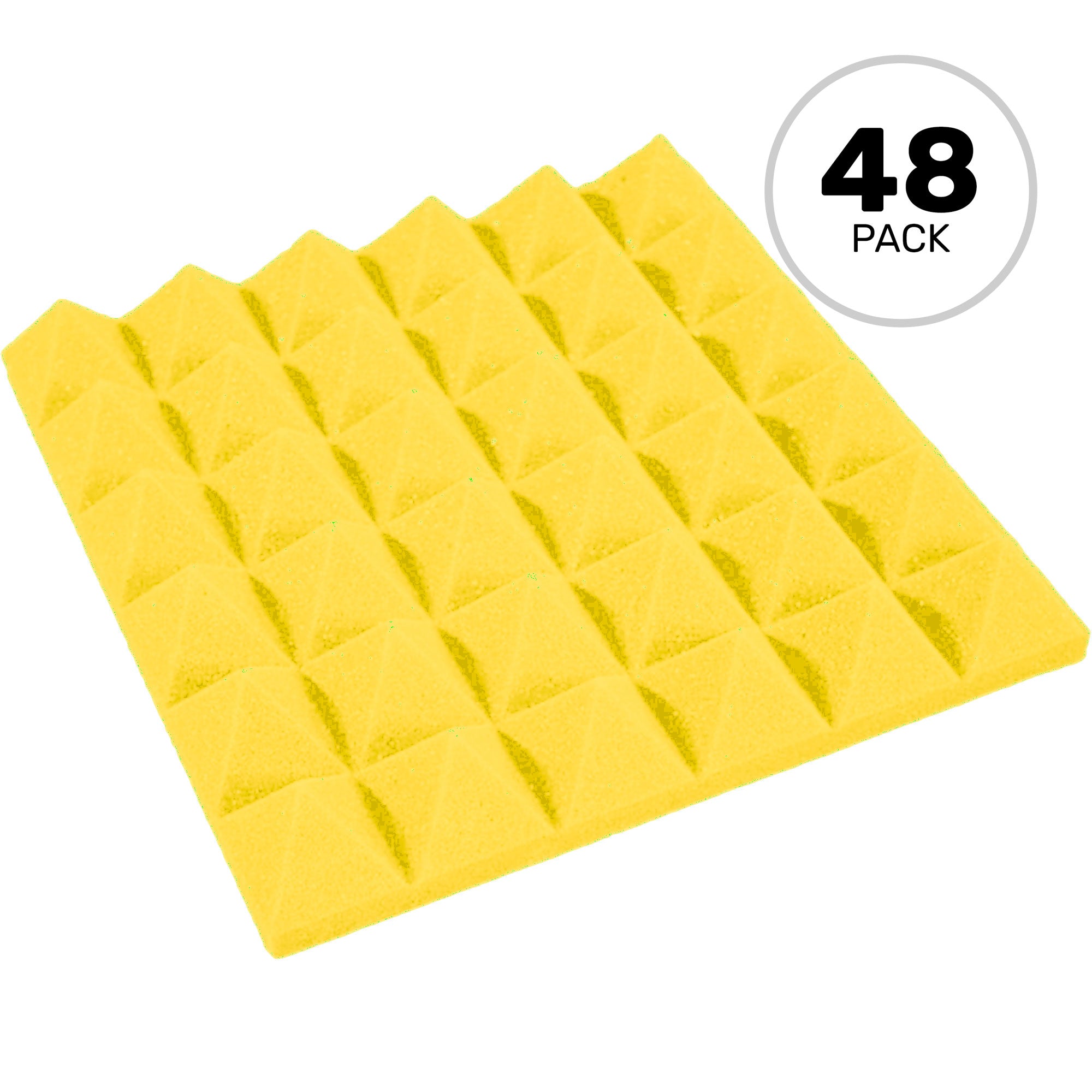 Performance Audio 12" x 12" x 2" Pyramid Acoustic Foam Tile (Yellow, 48 Pack)