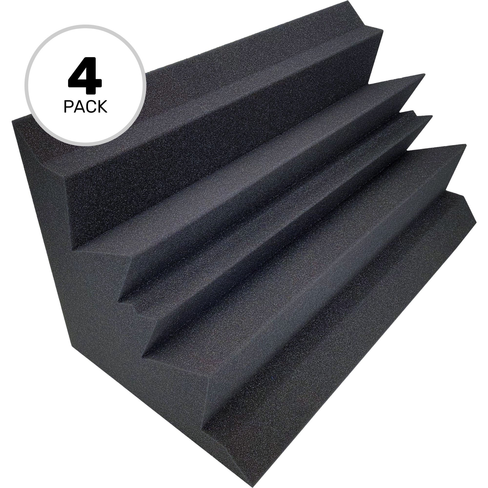 Performance Audio 12" x 12" x 24" Corner Acoustic Foam Bass Trap (Charcoal, 4 Pack)