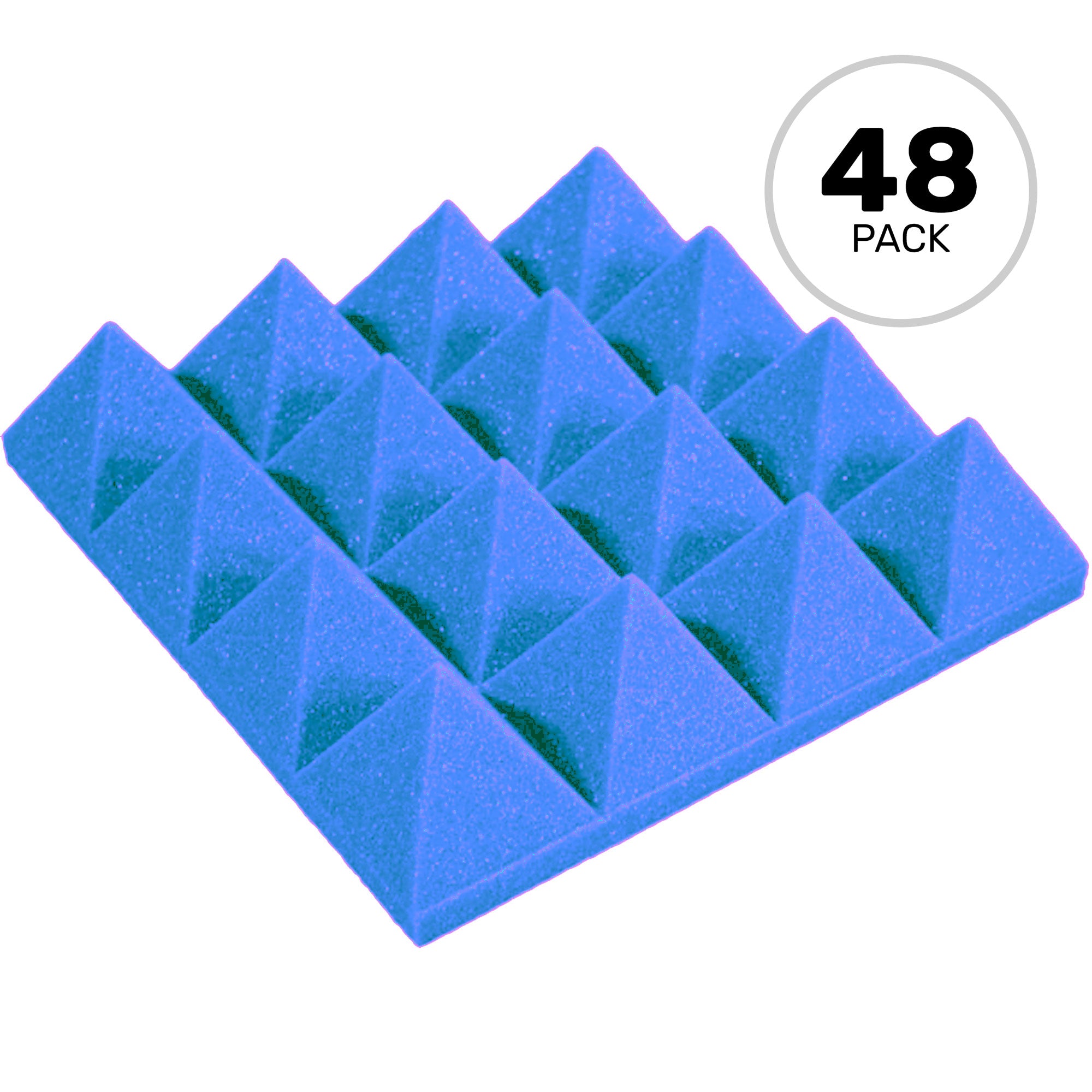 Performance Audio 12" x 12" x 3" Pyramid Acoustic Foam Tile (Blue, 48 Pack)