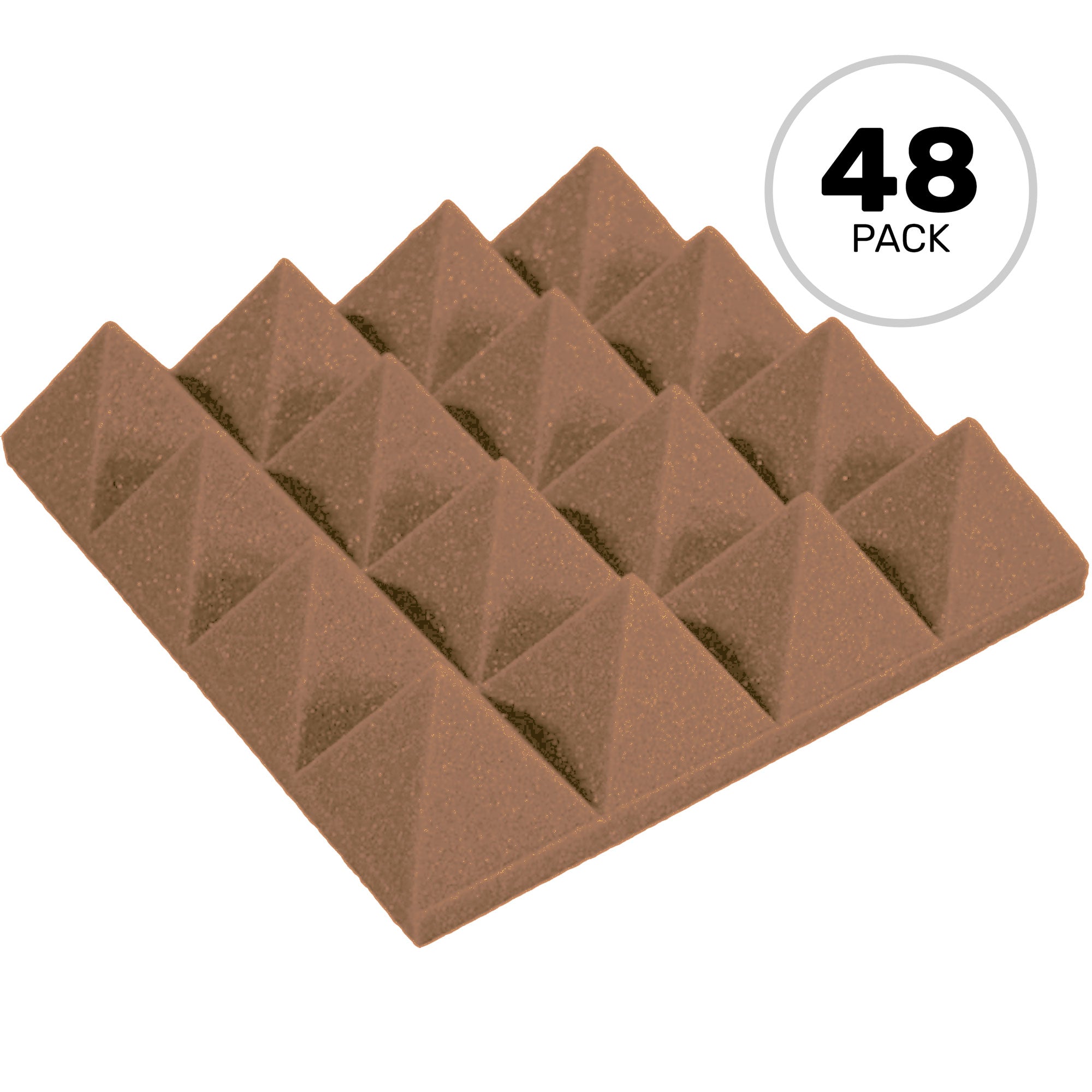 Performance Audio 12" x 12" x 3" Pyramid Acoustic Foam Tile (Brown, 48 Pack)