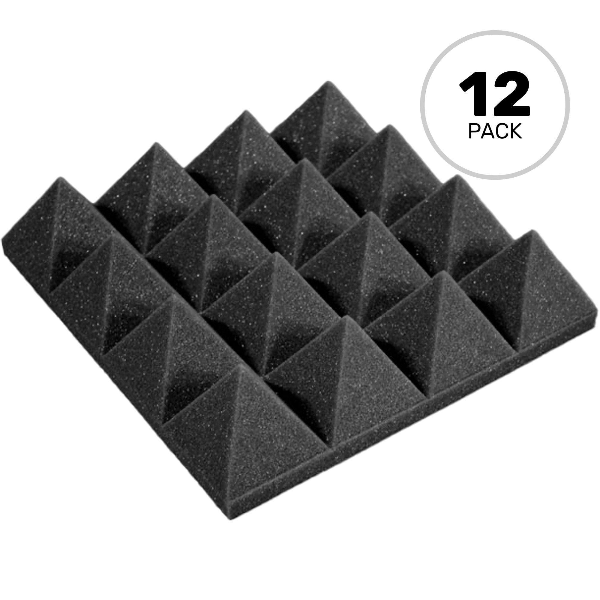 Performance Audio 12" x 12" x 3" Pyramid Acoustic Foam Tile (Charcoal, 12 Pack)