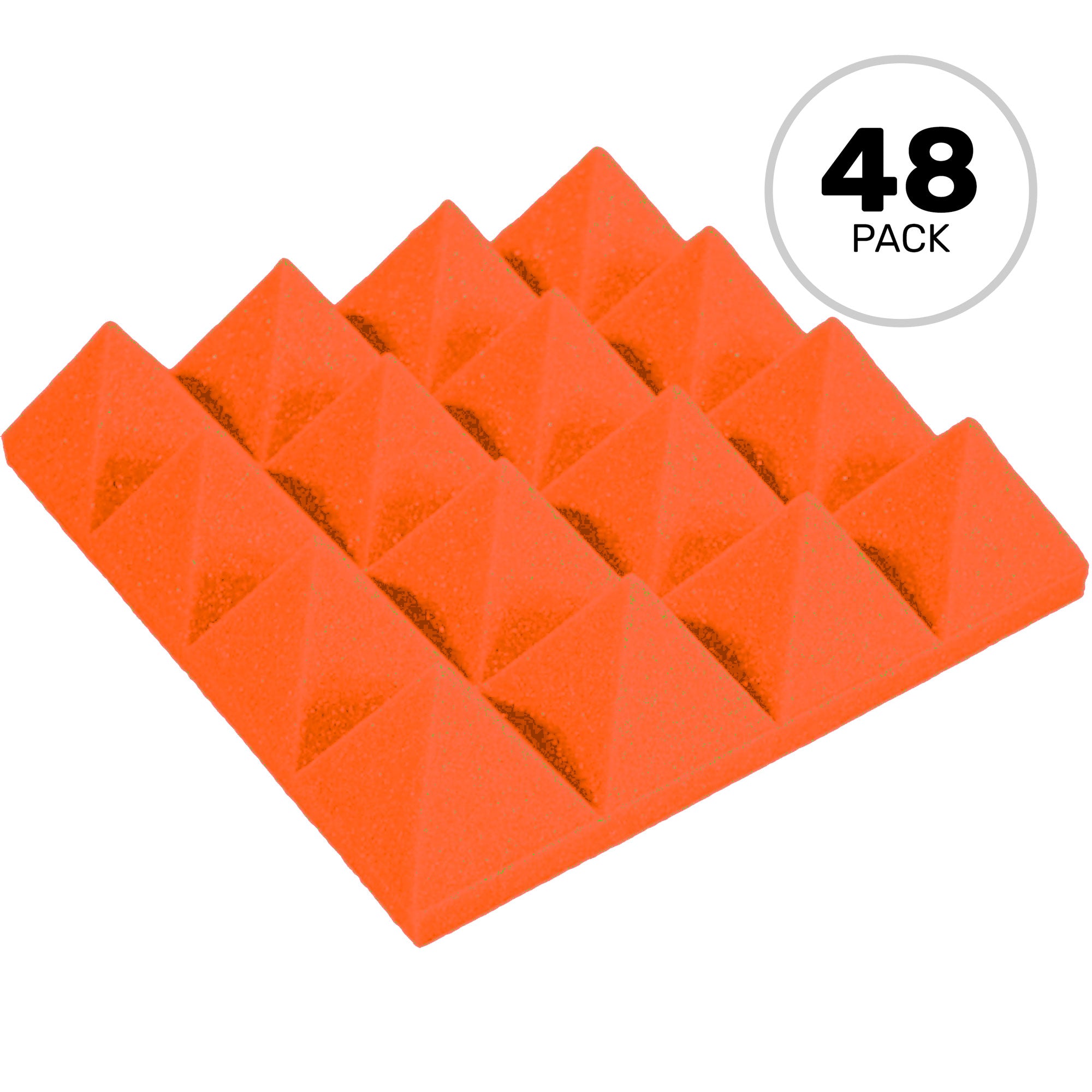 Performance Audio 12" x 12" x 3" Pyramid Acoustic Foam Tile (Orange, 48 Pack)