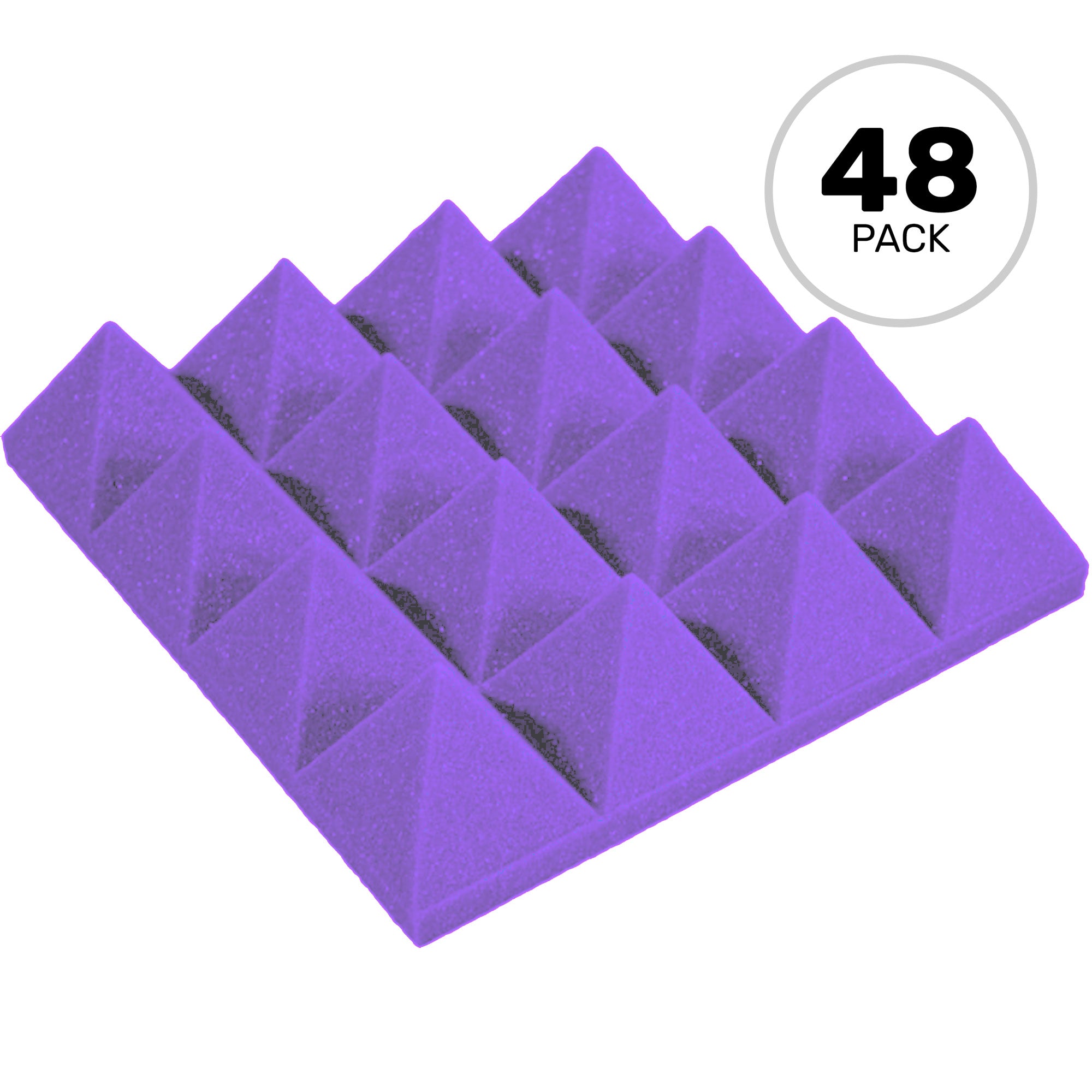 Performance Audio 12" x 12" x 3" Pyramid Acoustic Foam Tile (Purple, 48 Pack)