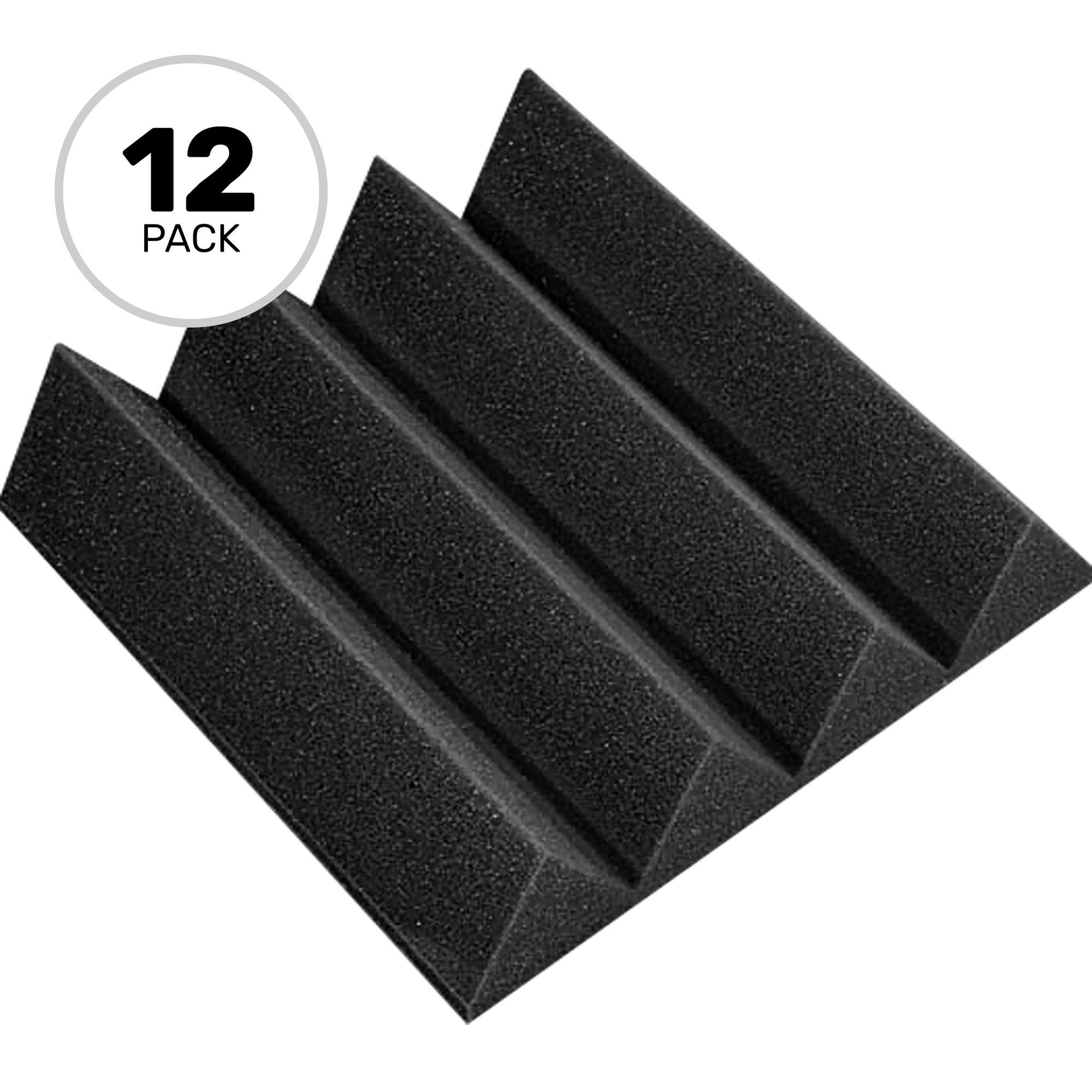 Performance Audio 12" x 12" x 3" Wedge Acoustic Foam Tile (Charcoal, 12 Pack)