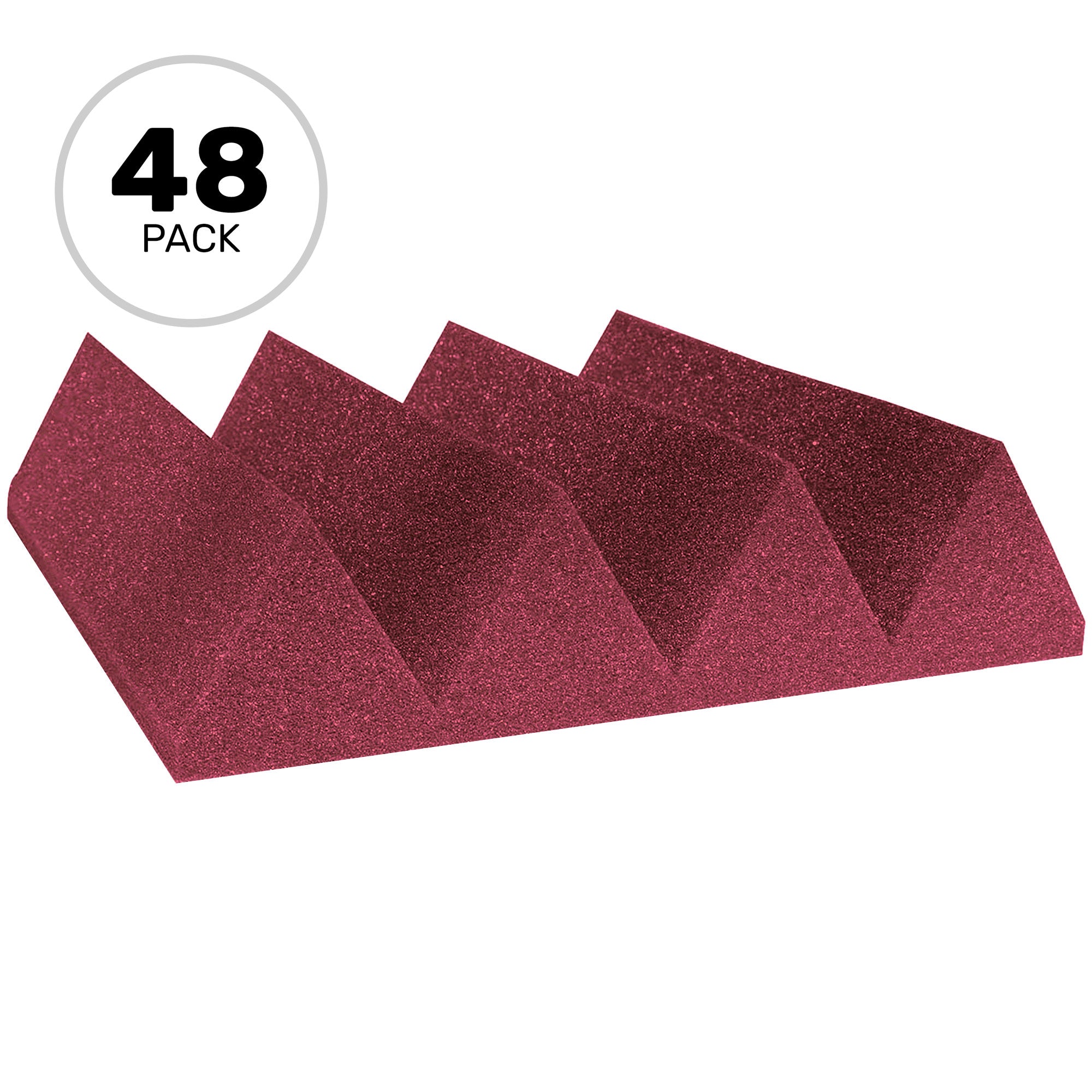 Performance Audio 12" x 12" x 3" Wedge Acoustic Foam Tile (Burgundy, 48 Pack)