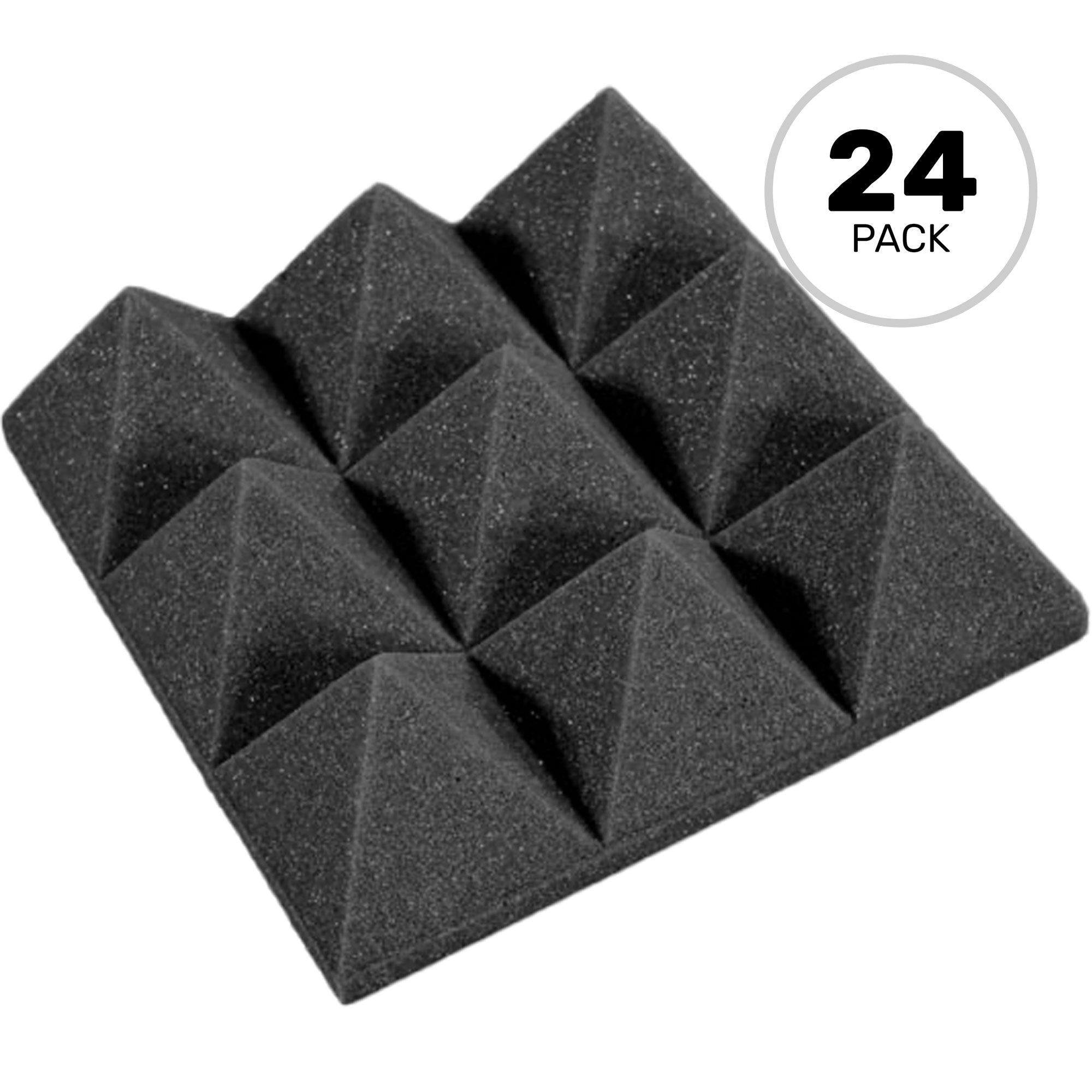 Performance Audio 12" x 12" x 4" Pyramid Acoustic Foam Tile (Charcoal, 24 Pack)