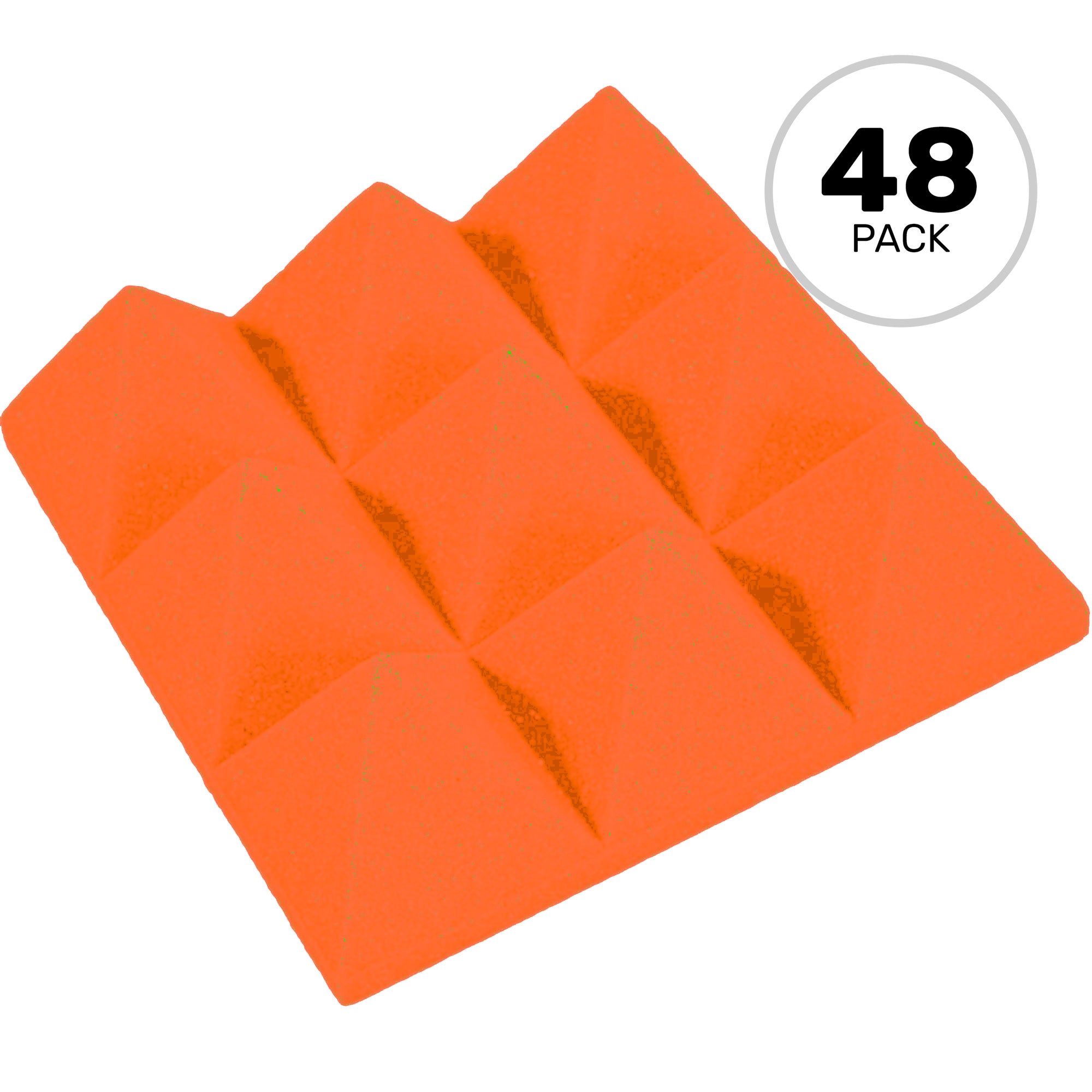 Performance Audio 12" x 12" x 4" Pyramid Acoustic Foam Tile (Orange, 48 Pack)