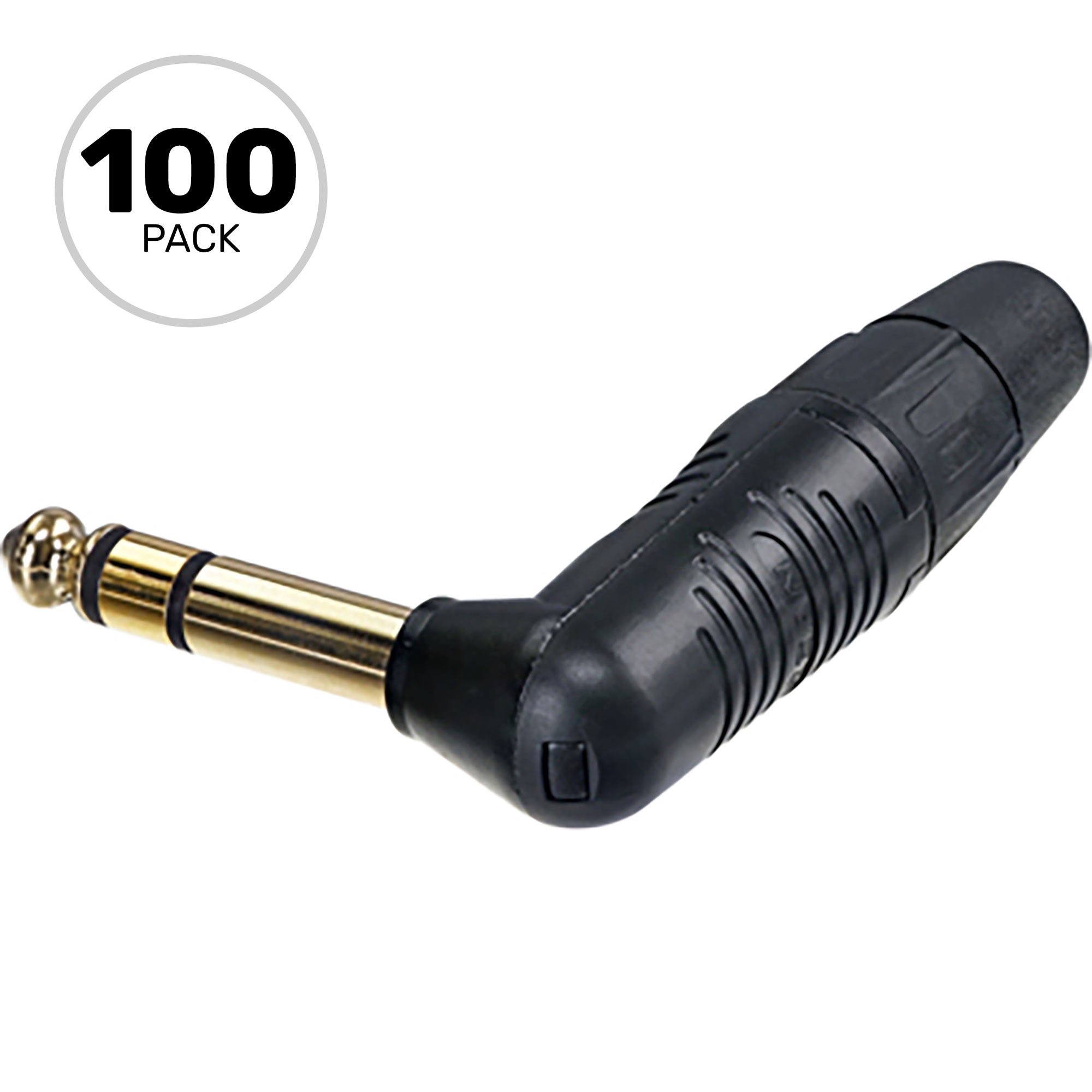 Neutrik Rean RP3RC-B Finger Groove Right-Angle 1/4" TRS Stereo Plug (Black/Gold, Box of 100)