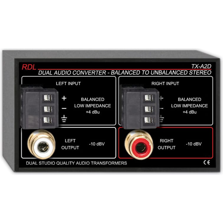 RDL TX-A2D Dual Audio Converter Balanced to Unbalanced