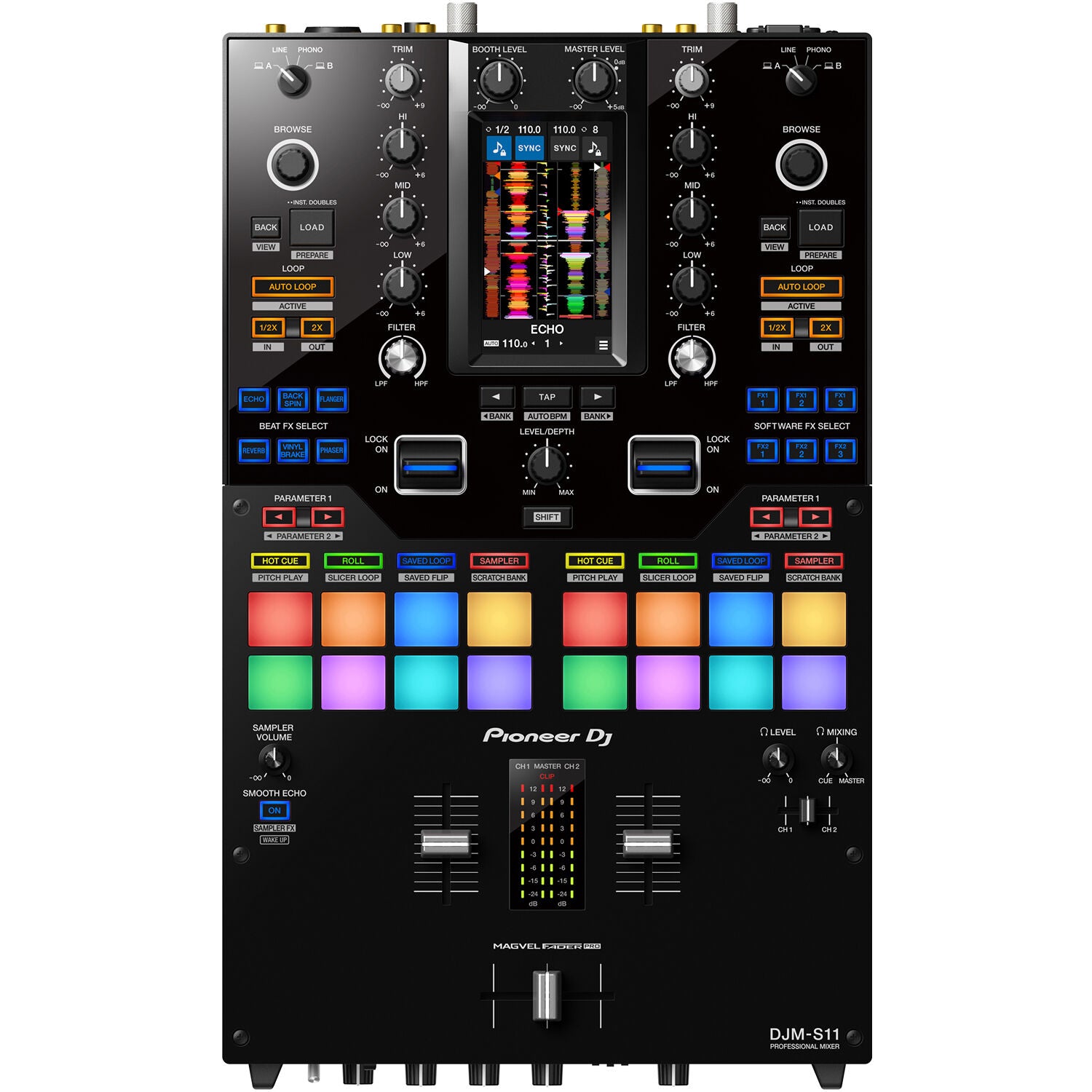 Pioneer DJ DJM-S11 Professional 2-Channel Battle Mixer for Serato DJ Pro / rekordbox (Black)