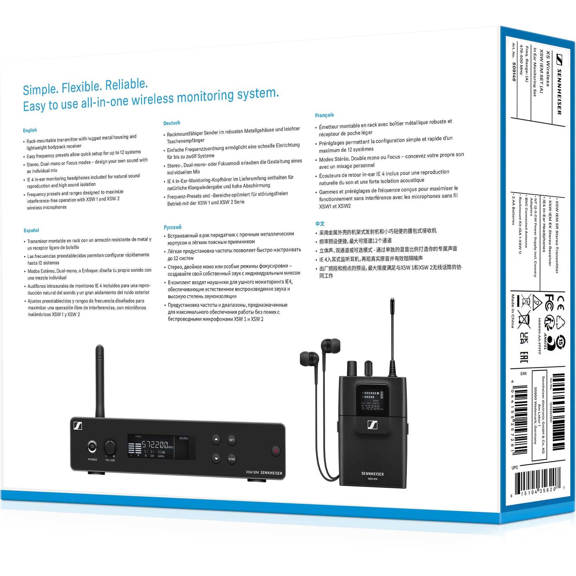 Sennheiser XSW IEM SET Stereo In-Ear Wireless Monitoring System (A: 476-500 MHz)