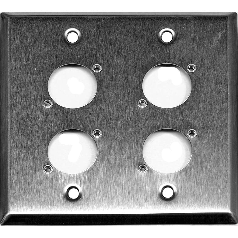 Whirlwind WP2/4NDH 2-Gang Wall Plate Punched for 4 Neutrik XLR Terminals (Stainless Steel)