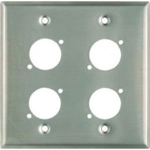 Whirlwind WP2/4NDH 2-Gang Wall Plate Punched for 4 Neutrik XLR Terminals (Stainless Steel)