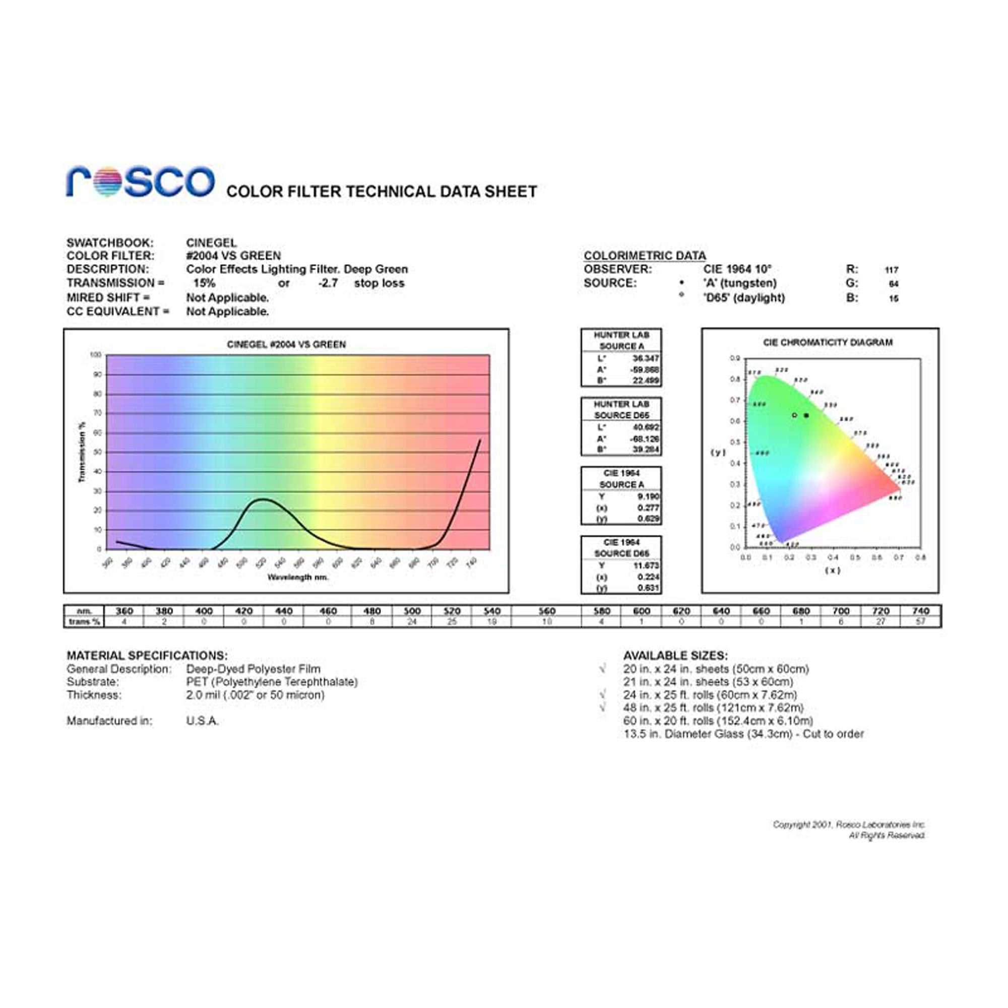 Rosco #2004 Roscolux Cinegel Filter Gel Storaro Green (24" x 25' Roll)