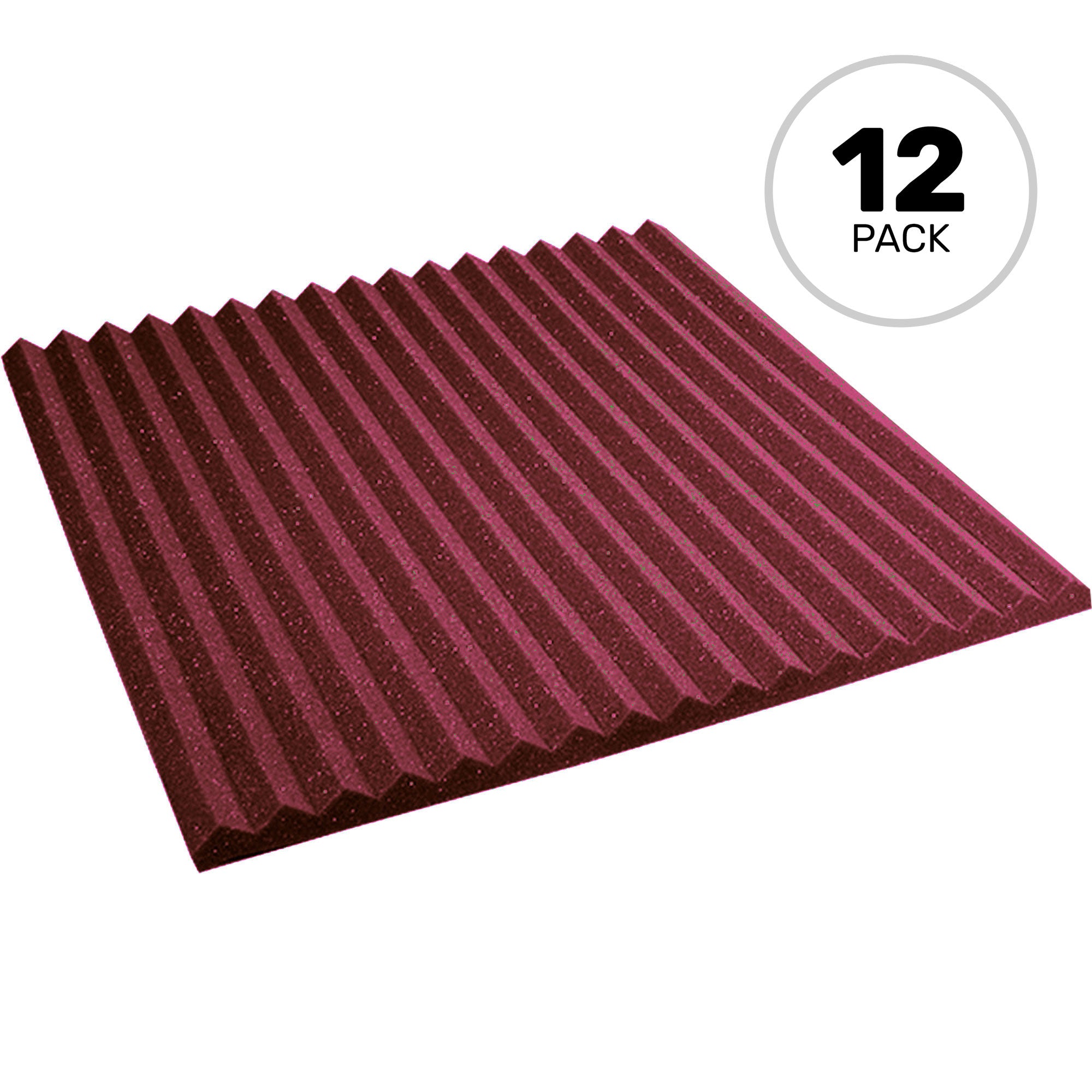 Performance Audio 24" x 24" x 1" Wedge Acoustic Foam Panel (Burgundy, 12 Pack)