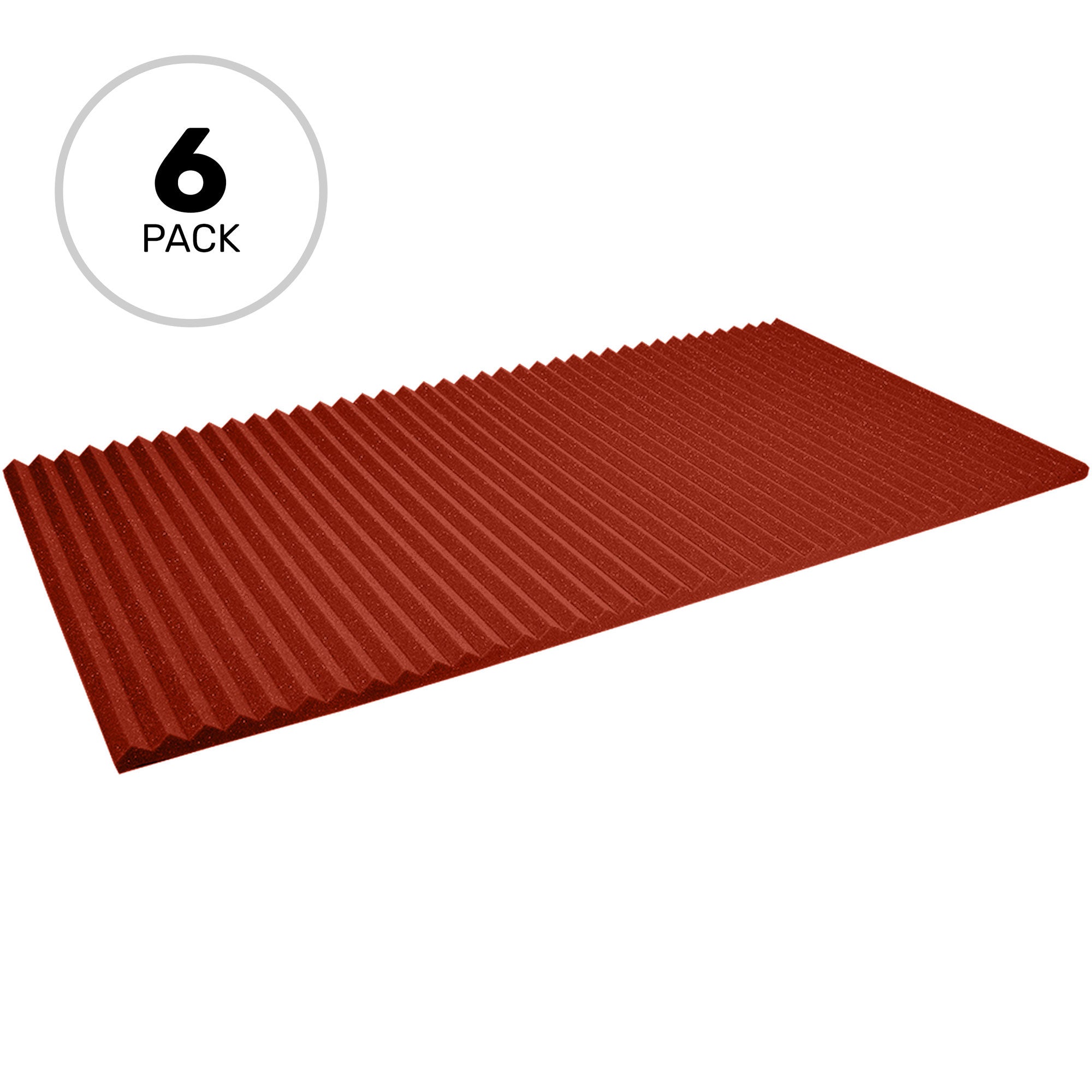 Performance Audio 24" x 48" x 1" Wedge Acoustic Foam Panel (Red, 6 Pack)