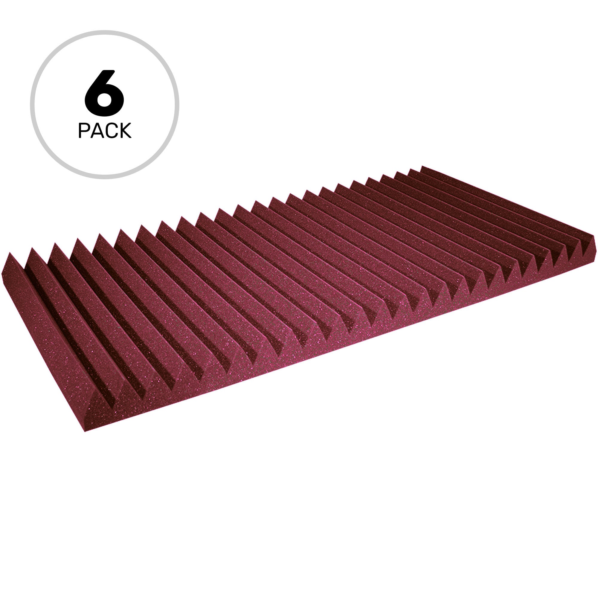 Performance Audio 24" x 48" x 3" Wedge Acoustic Foam Panel (Burgundy, 6 Pack)