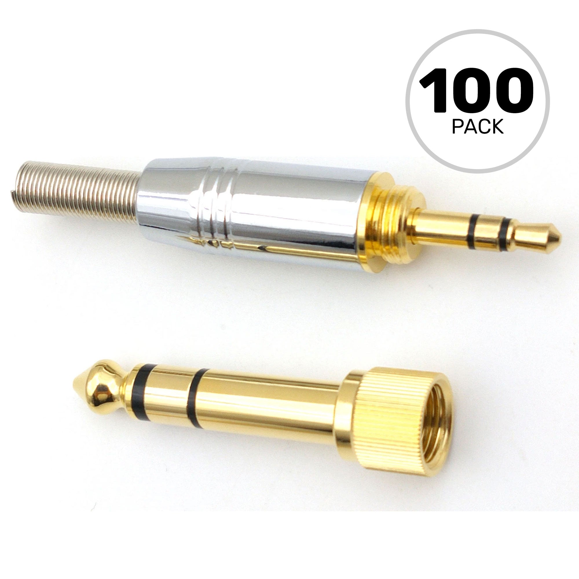 Performance Audio Gold Plated 3.5mm TRS Stereo Headphone Connector with 1/4" Adapter Kit (100 Pack)