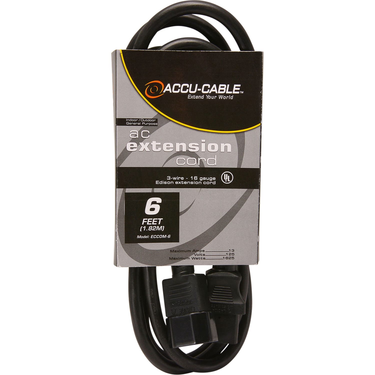 American DJ Accu-Cable ECCOM-6 Indoor-Outdoor IEC Extension Cord (6')