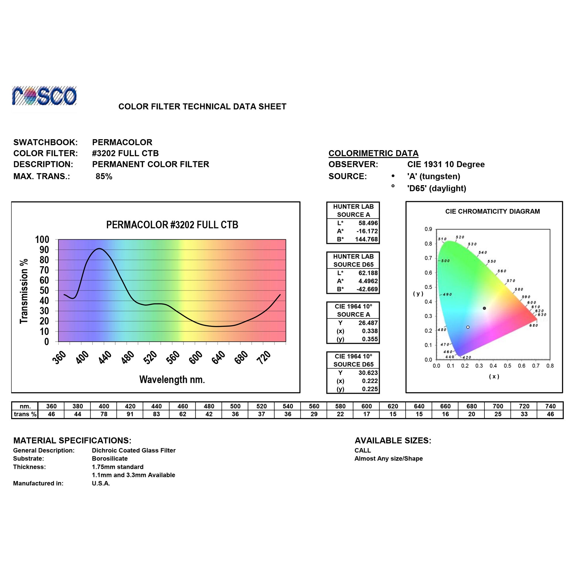 Rosco #3202 Roscolux Cinegel Filter Gel Full Blue CTB (24" x 25' Roll)