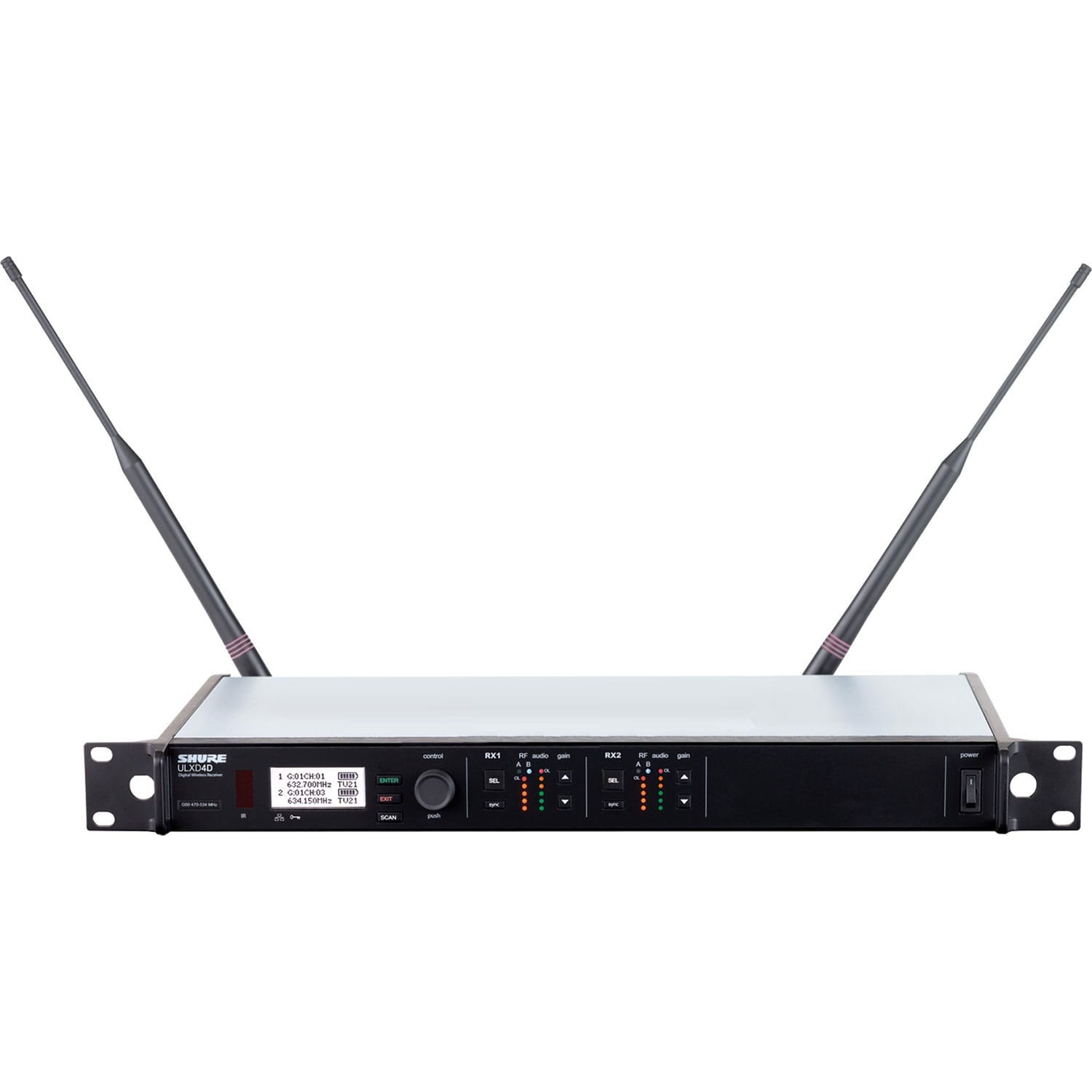 Shure ULXD4D-GV Dual-Channel Digital Wireless Receiver with Always-On Encryption (J50A: 572-616 MHz)