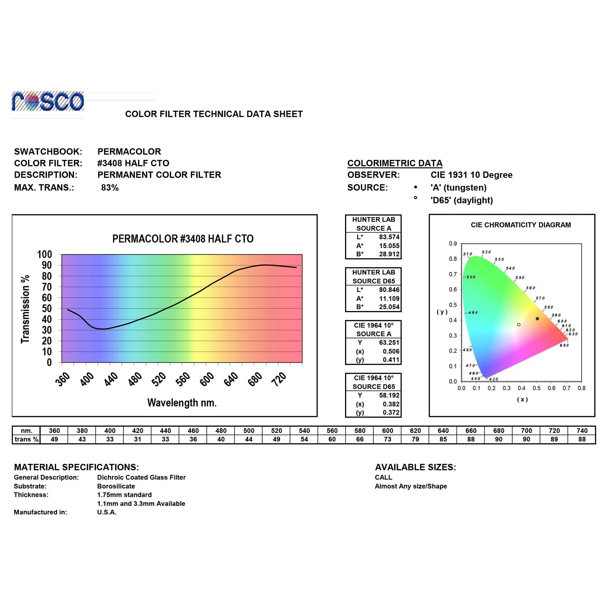 Rosco #3408 Roscolux Cinegel Filter Gel Roscosun 1/2 CTO (24" x 25' Roll)