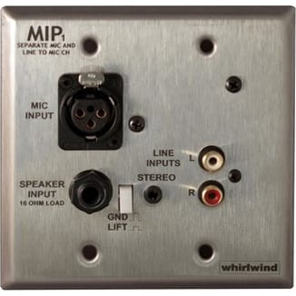 Whirlwind MIP1S 2 Gang Media Input Plate with XLR, 3.5mm TRS, Dual RCA, 1/4" Speaker (Stainless)