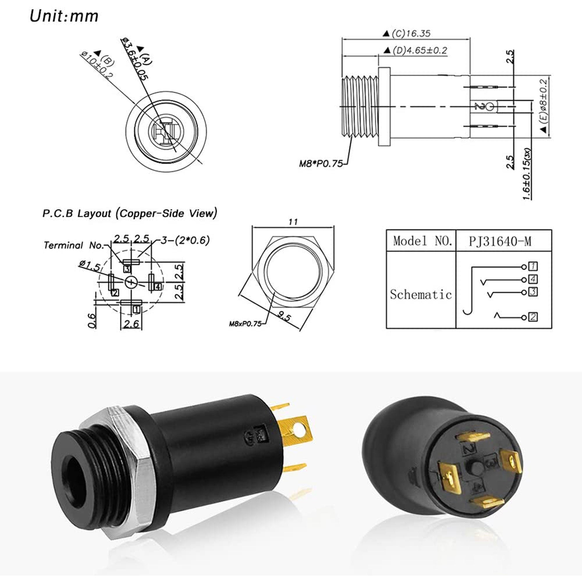 Performance Audio 3.5mm TRRS 4-Pole Female Panel Mount Jack