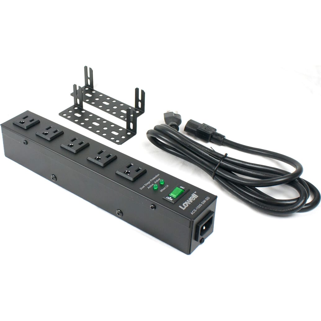 Lowell ACS-1505-SW-SD 15A Power Strip with 5 Outlets, On/Off Switch and Surge Protection