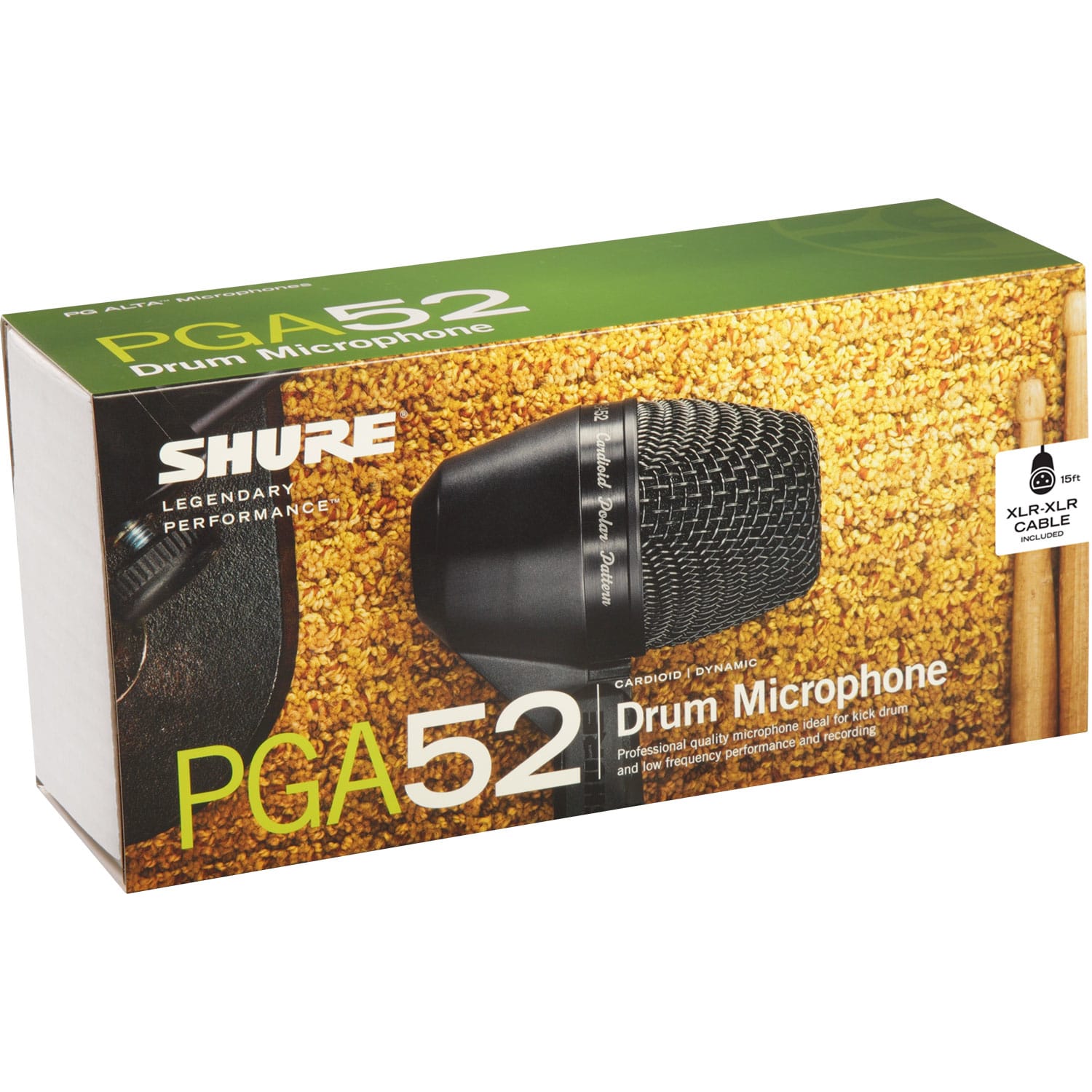 Shure PGA52 Cardioid Dynamic Kick Drum Microphone with XLR to XLR Cable