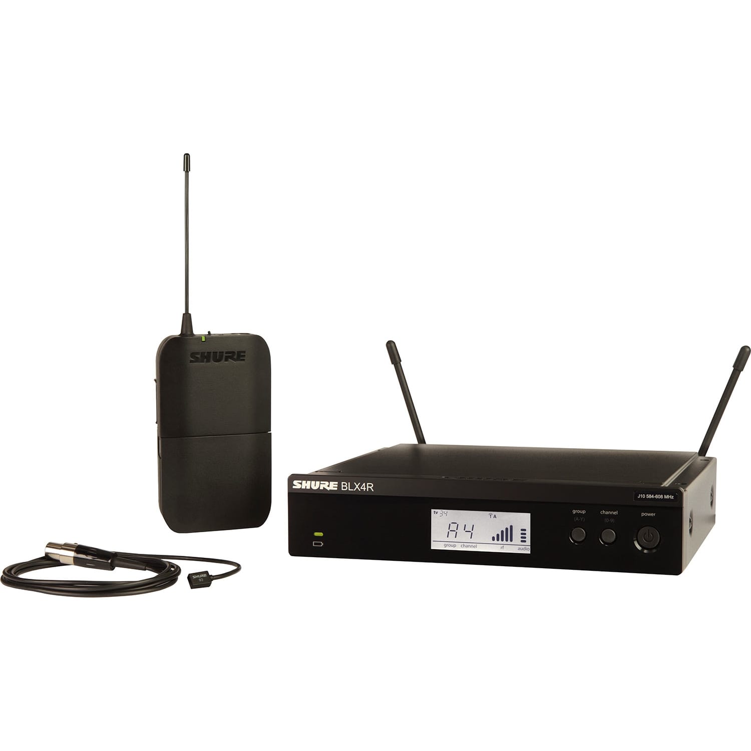 Shure BLX14R/W93 Rackmount Wireless Omnidirectional Lavalier Microphone System (H10: 542-572 MHz)