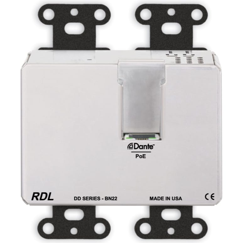 RDL DDB-BN22 Bi-Directional Mic/Line Dante Interface 2x2 on Decora Plate (Black)