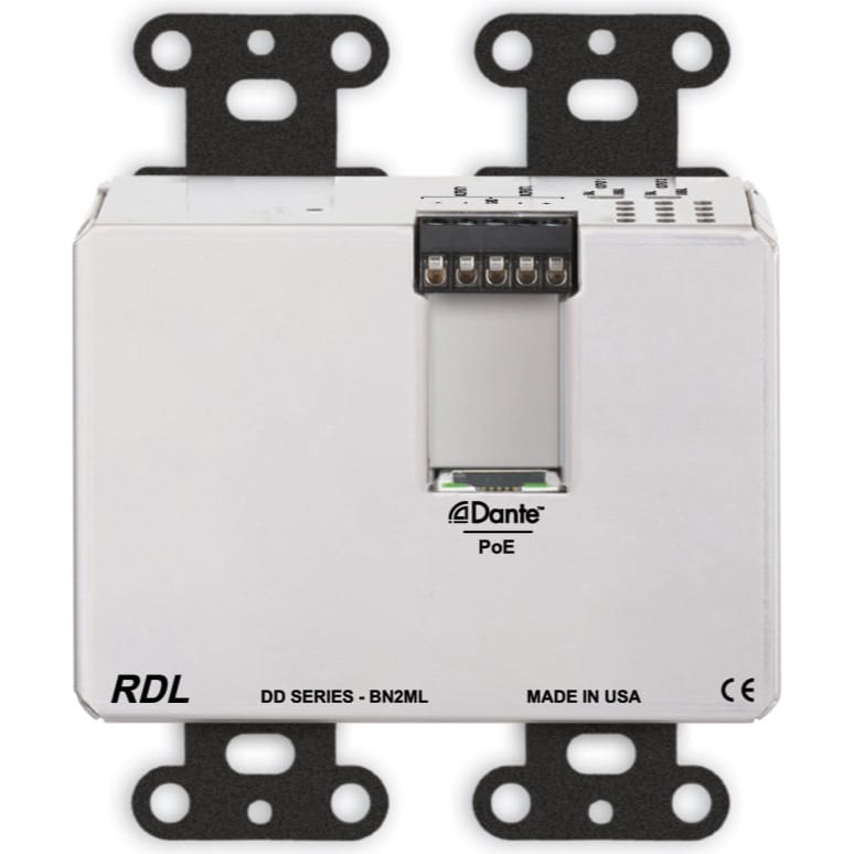 RDL DDB-BN2ML Bi-Directional Mic/Line Dante Interface 2x2 on Decora Plate (Black)